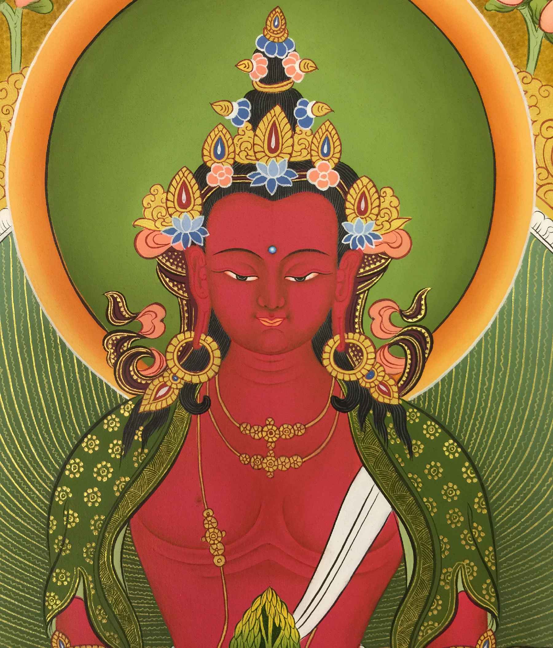 Amitayus, Aparimita Tibetan Hand Painted Buddhist Thangka real Gold, traditional Color, Chepame