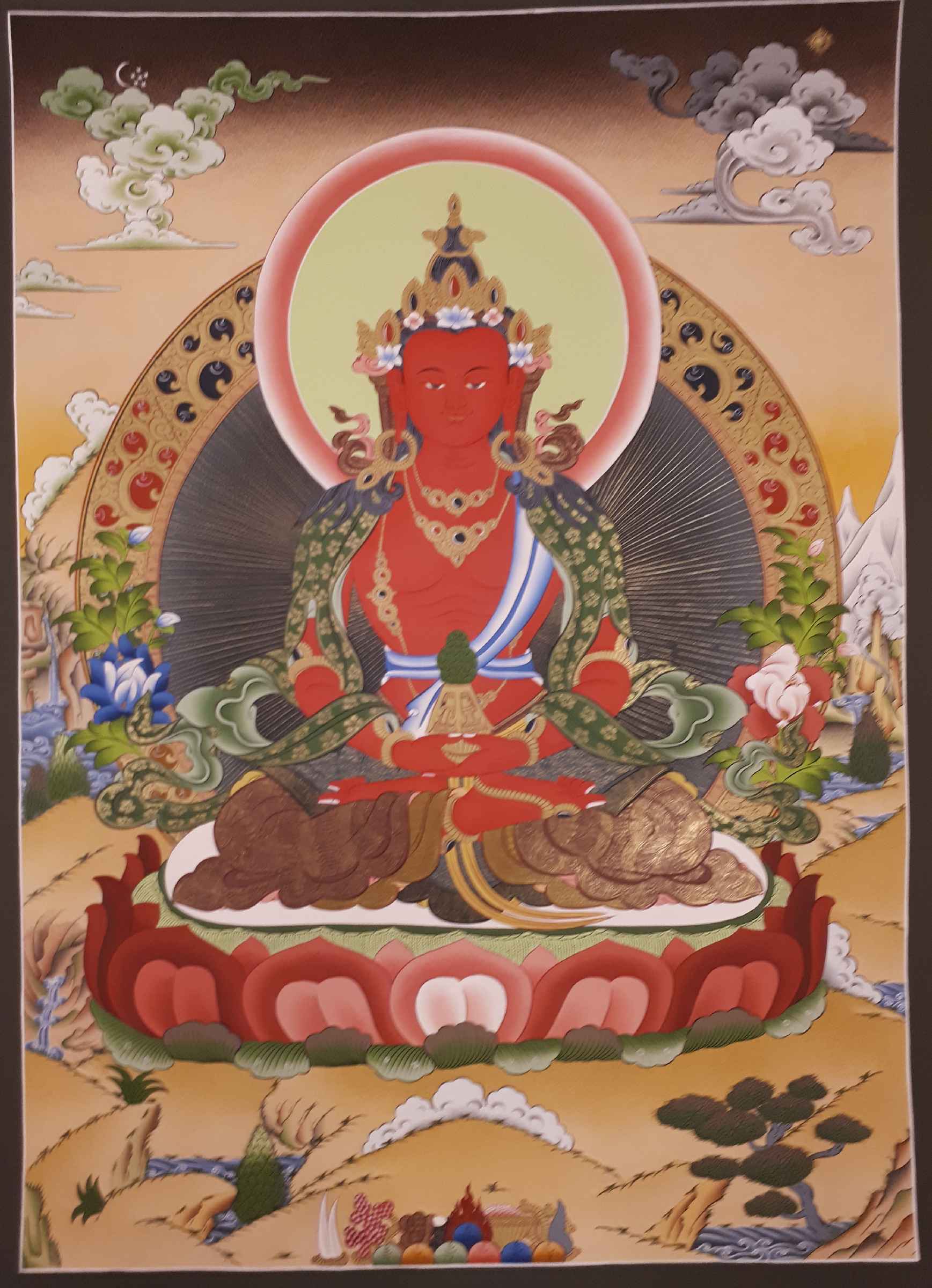 Amitayus, Aparimita Tibetan Hand Painted Buddhist Thangka <span Style=