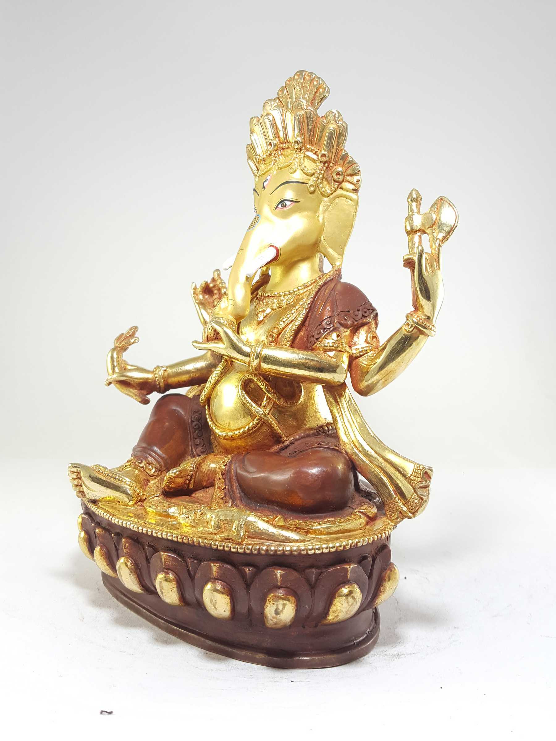 Ganesh Statue partly Fire Gold Plated, With painted Face