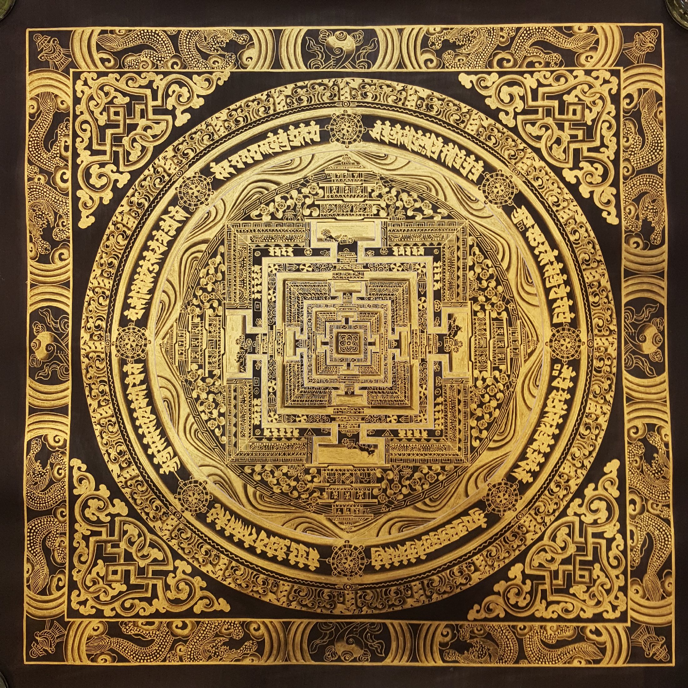 Tibetan Kalachakra Mandala Thangka Painting On Golden Color Only <span Style=
