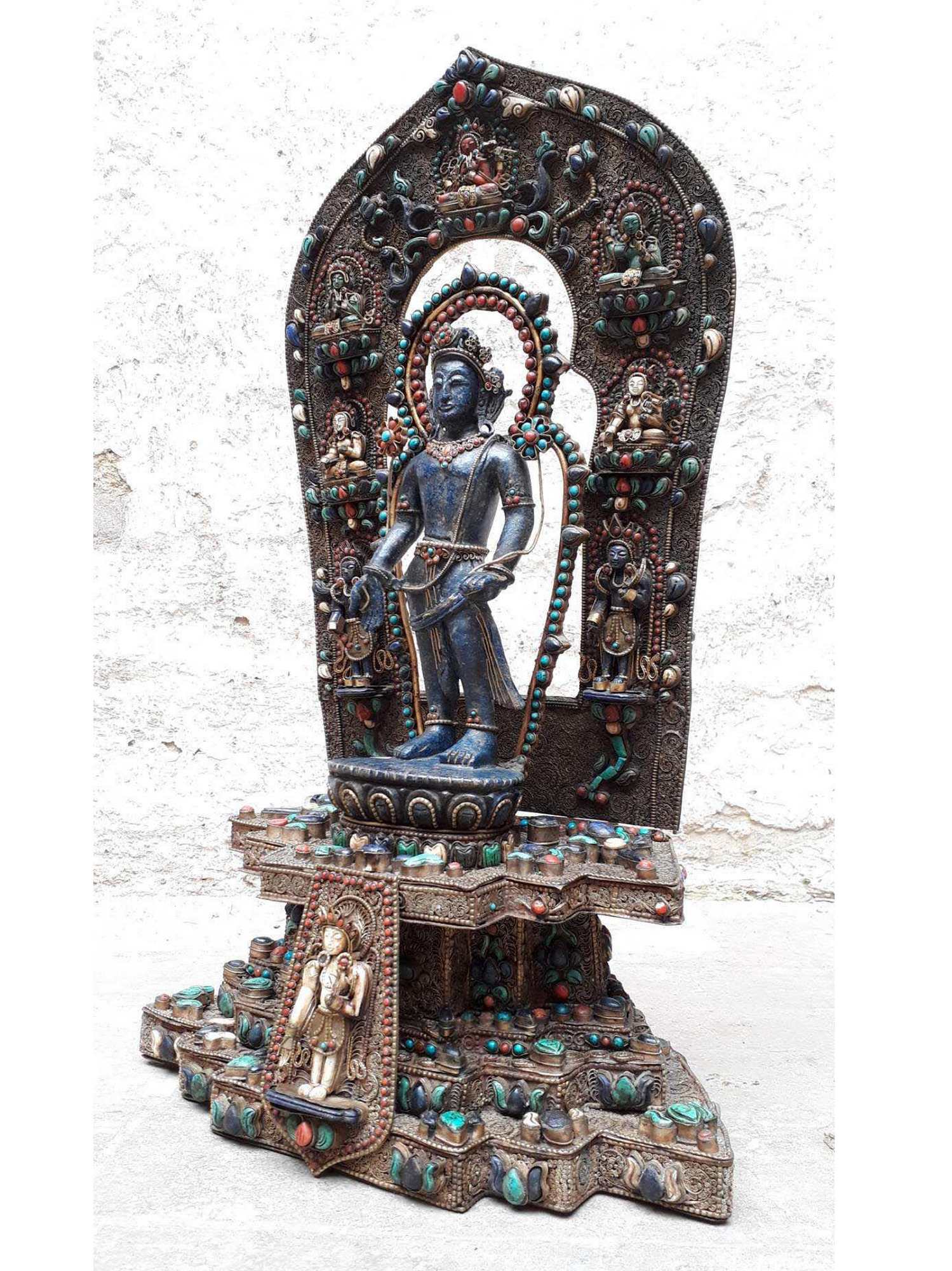 Turquoise Standing Padmapani Avalokiteshvara metal Setting, stone Setting