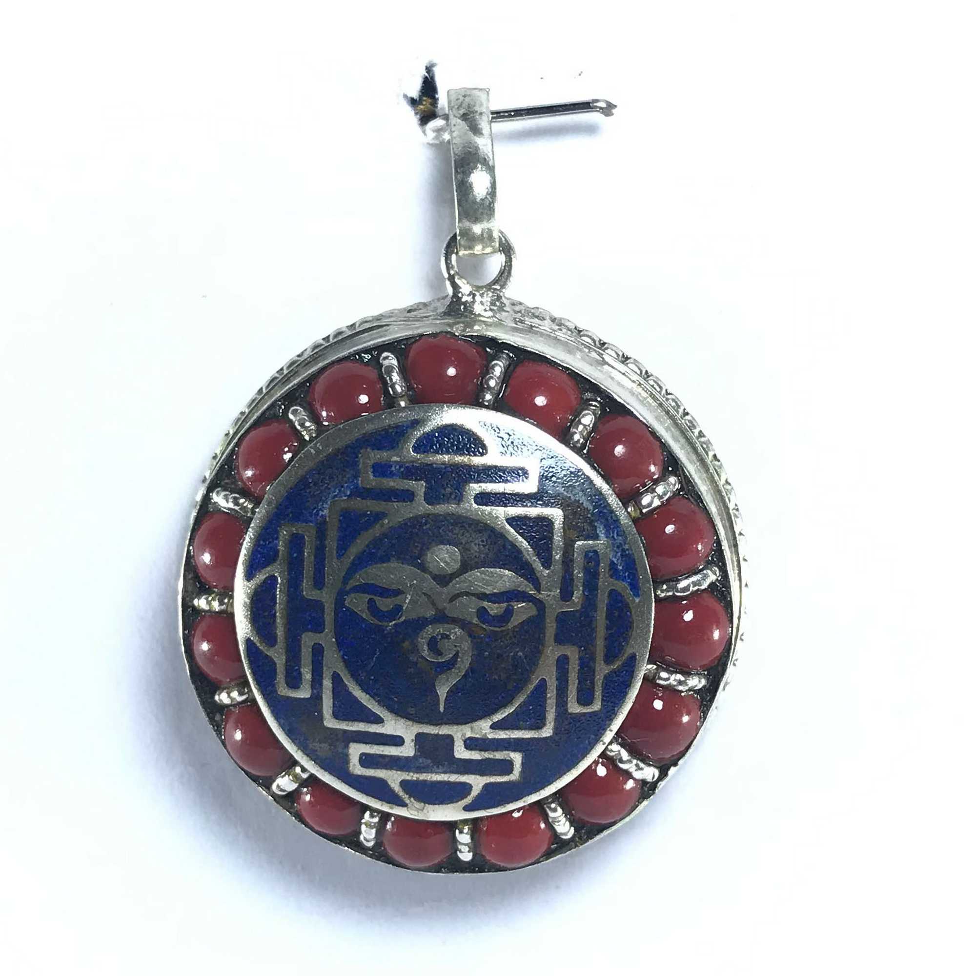 White Metal Buddha Eye Mandala Pendant <span Style=