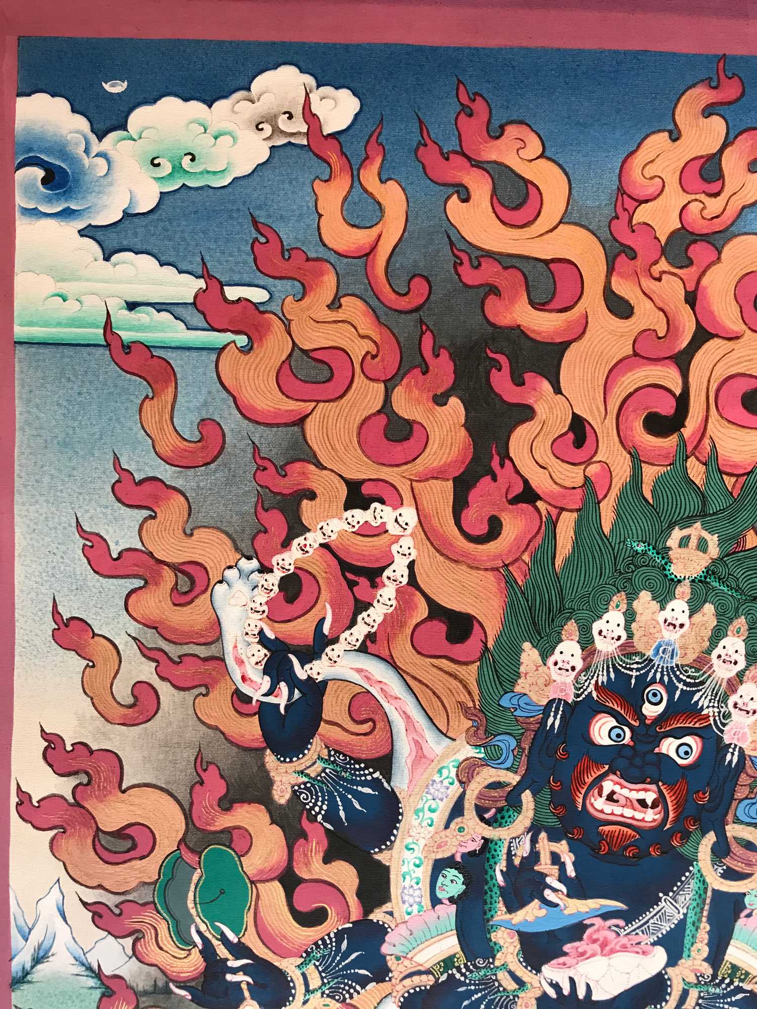 Tibetan Thangka Of Black Mahakala,traditional Color, using Real Gold
