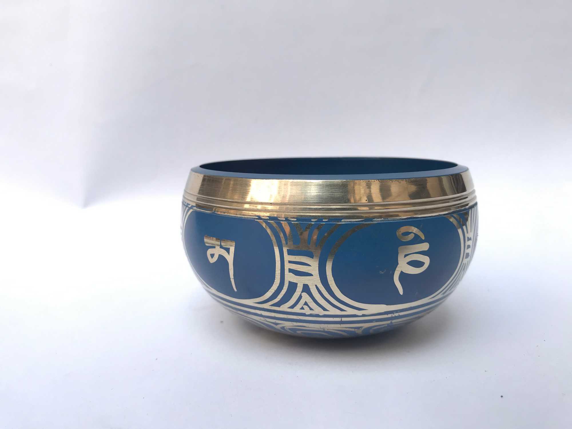 bronze, Casting Singing Bowls, With Om Mani Padme Hum In blue, select Accessories