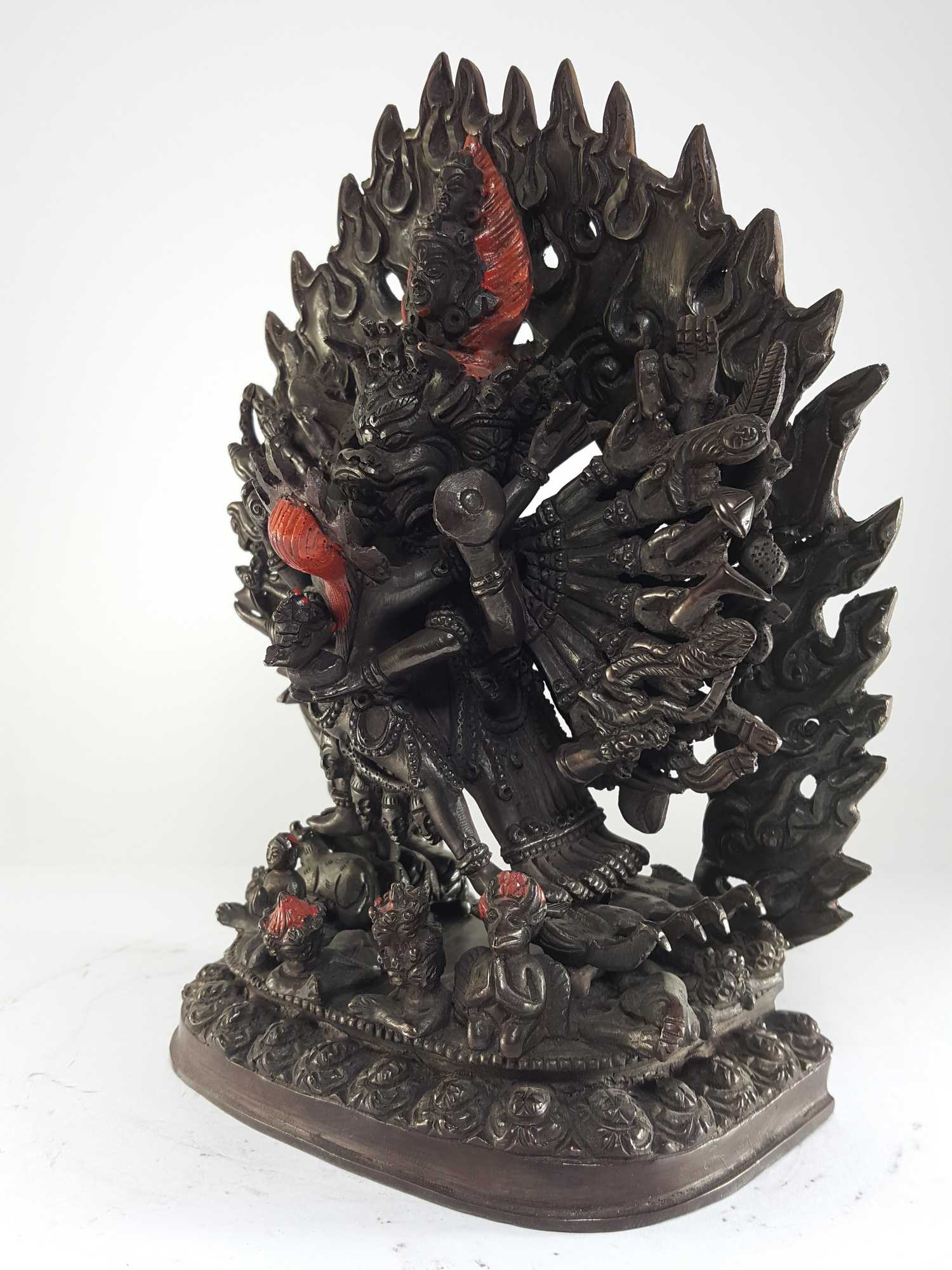 Buddhist Statue Of Yamantaka Vajrabhairava- Heruka chocolate Oxidized