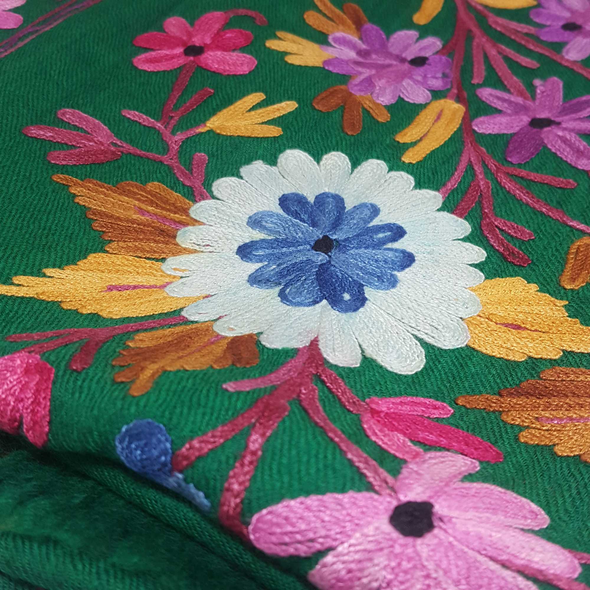 Woolen Shawl, Exquisite Handmade Four-ply Woolen Shawl: Intricate Embroidery And Unparalleled Quality, Real Wool, hq, Green