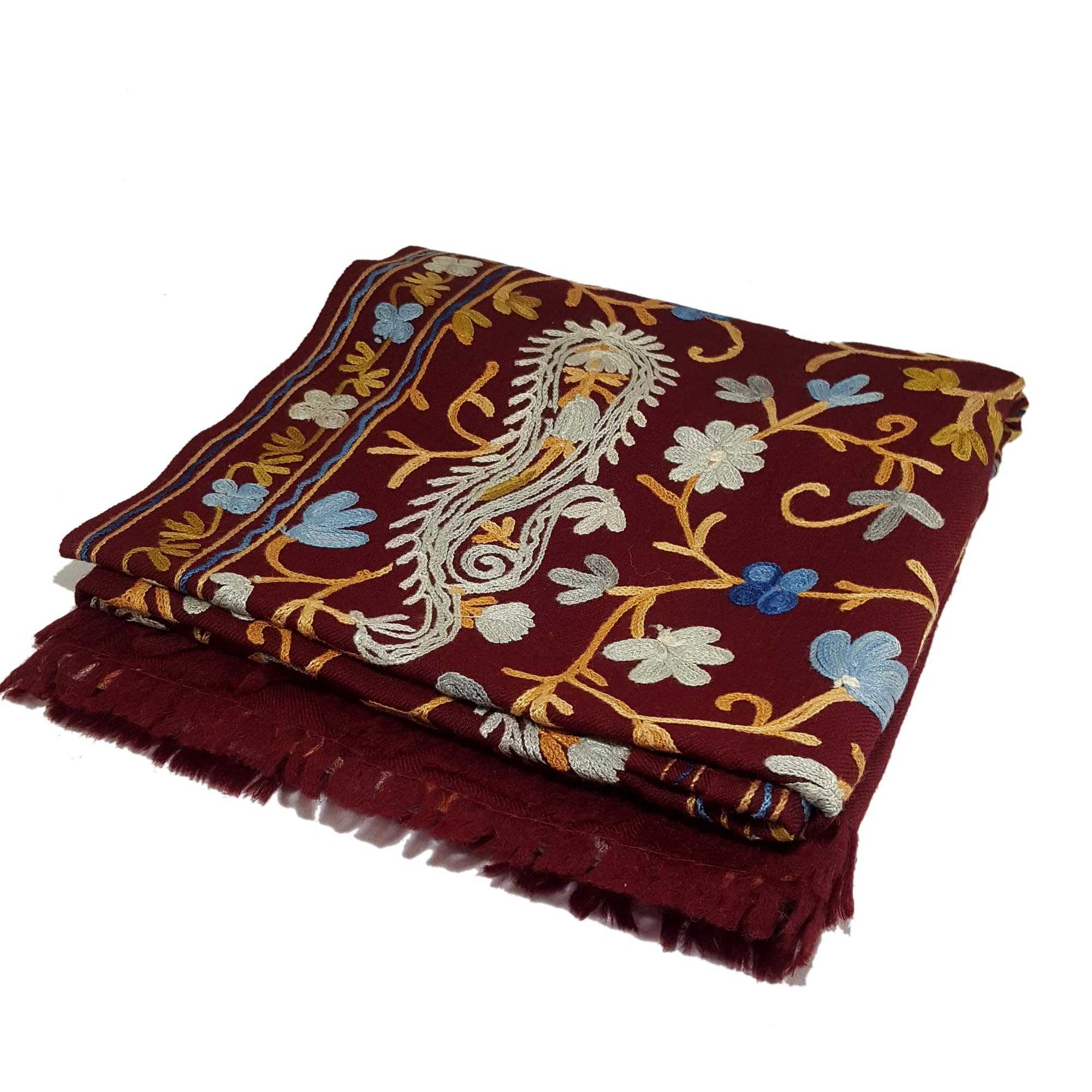 Woolen Shawl, Exquisite Handmade Four-ply Woolen Shawl: Intricate Embroidery <span Style=