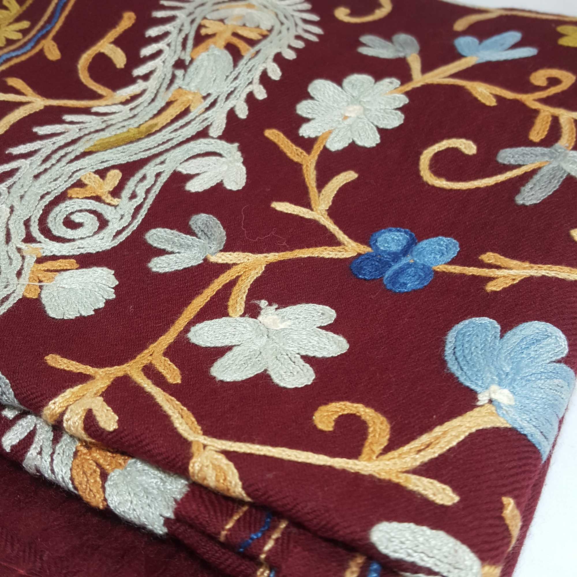 Woolen Shawl, Exquisite Handmade Four-ply Woolen Shawl: Intricate Embroidery And Unparalleled Quality, Real Wool, hq, Dark Red