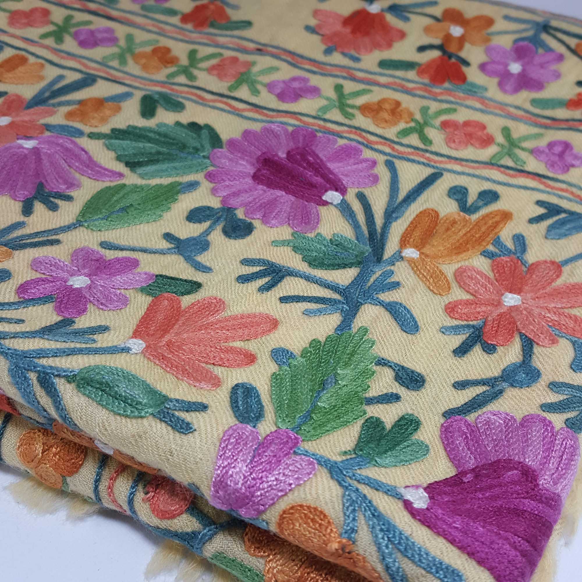 Woolen Shawl, Exquisite Handmade Four-ply Woolen Shawl: Intricate Embroidery And Unparalleled Quality, Real Wool, hq, Yellow