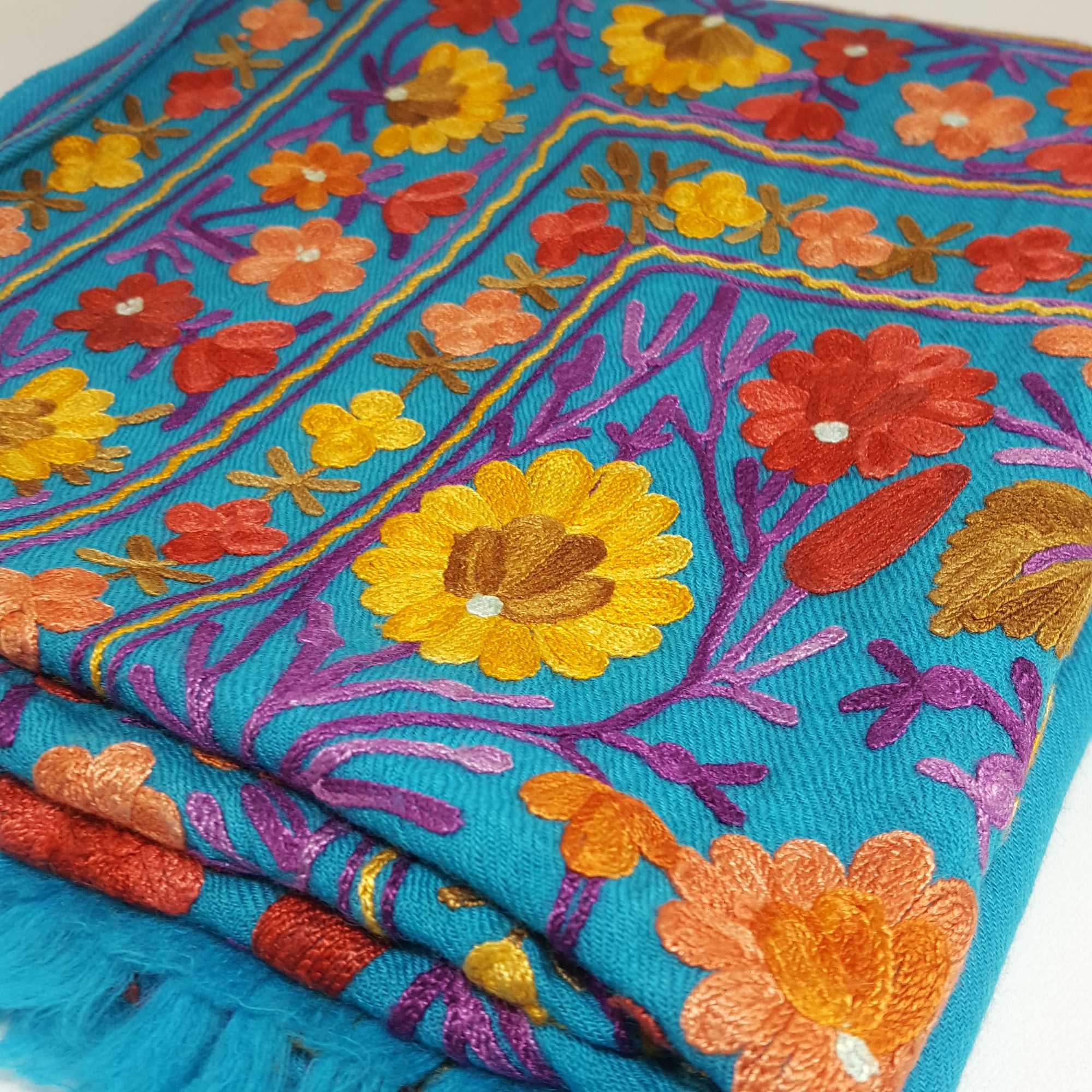 Woolen Shawl, Exquisite Handmade Four-ply Woolen Shawl: Intricate Embroidery And Unparalleled Quality, Real Wool, hq, Blue