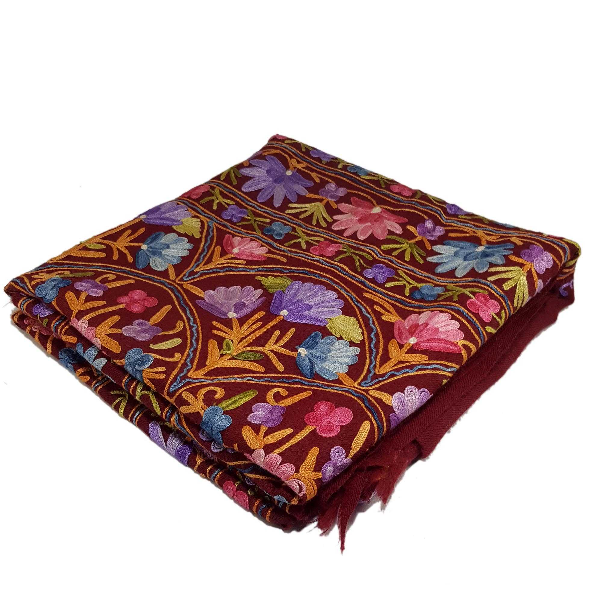 Woolen Shawl, Exquisite Handmade Four-ply Woolen Shawl: Intricate Embroidery <span Style=