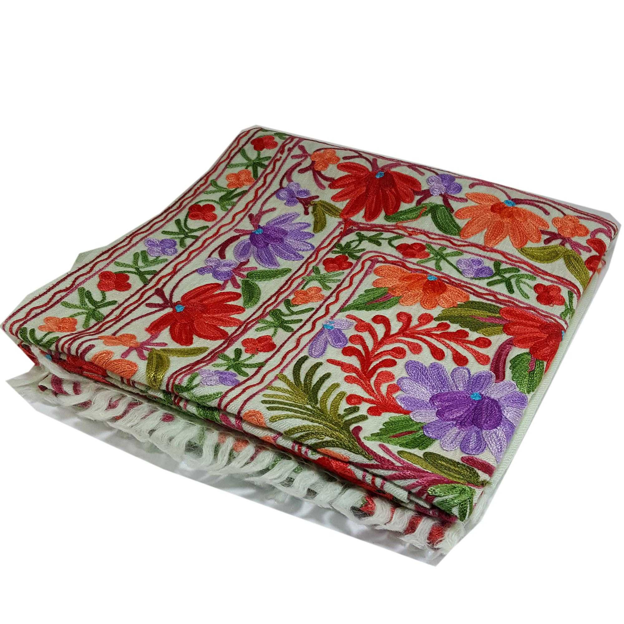 Woolen Shawl, Exquisite Handmade Four-ply Woolen Shawl: Intricate Embroidery <span Style=