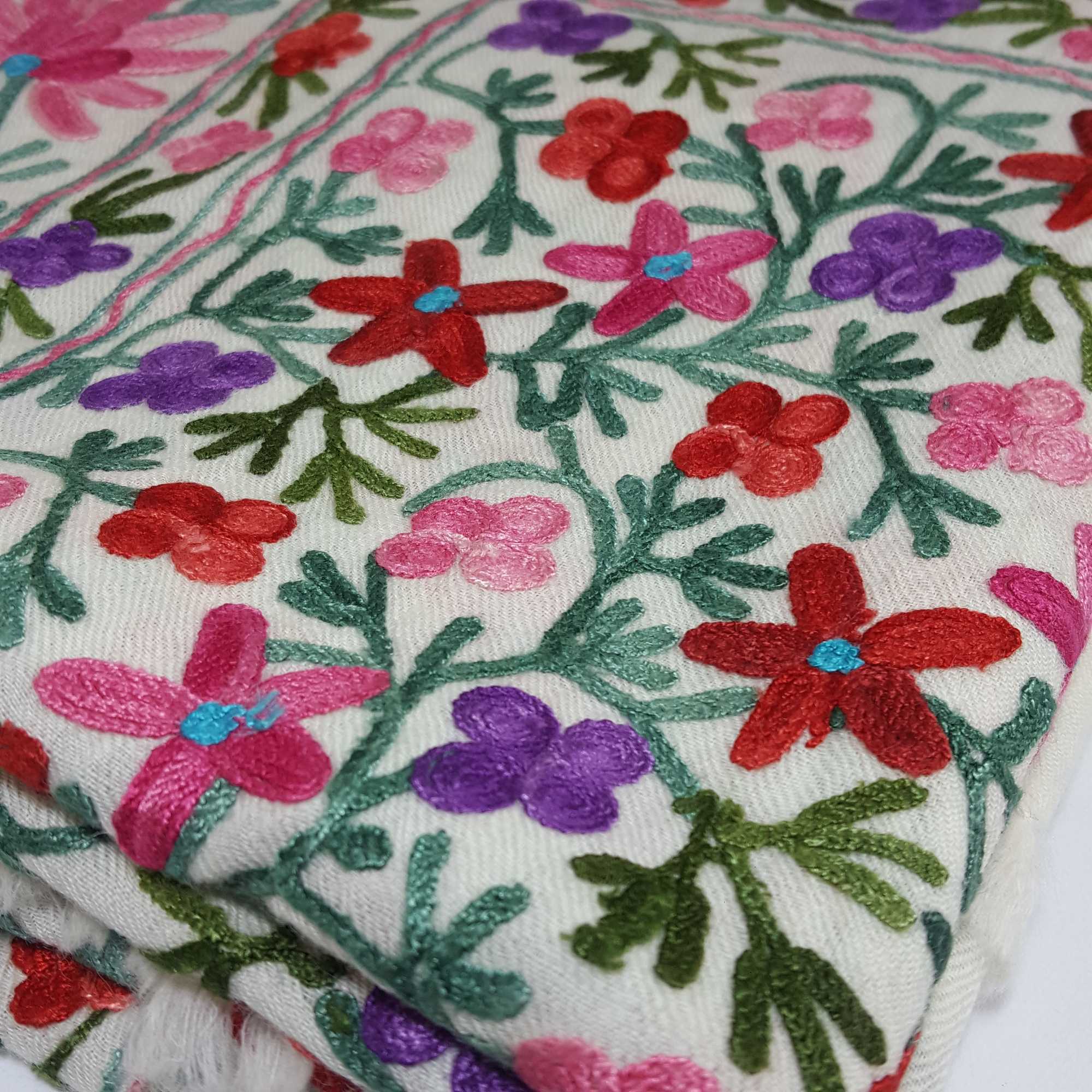Woolen Shawl, Exquisite Handmade Four-ply Woolen Shawl: Intricate Embroidery And Unparalleled Quality, Real Wool, hq, White