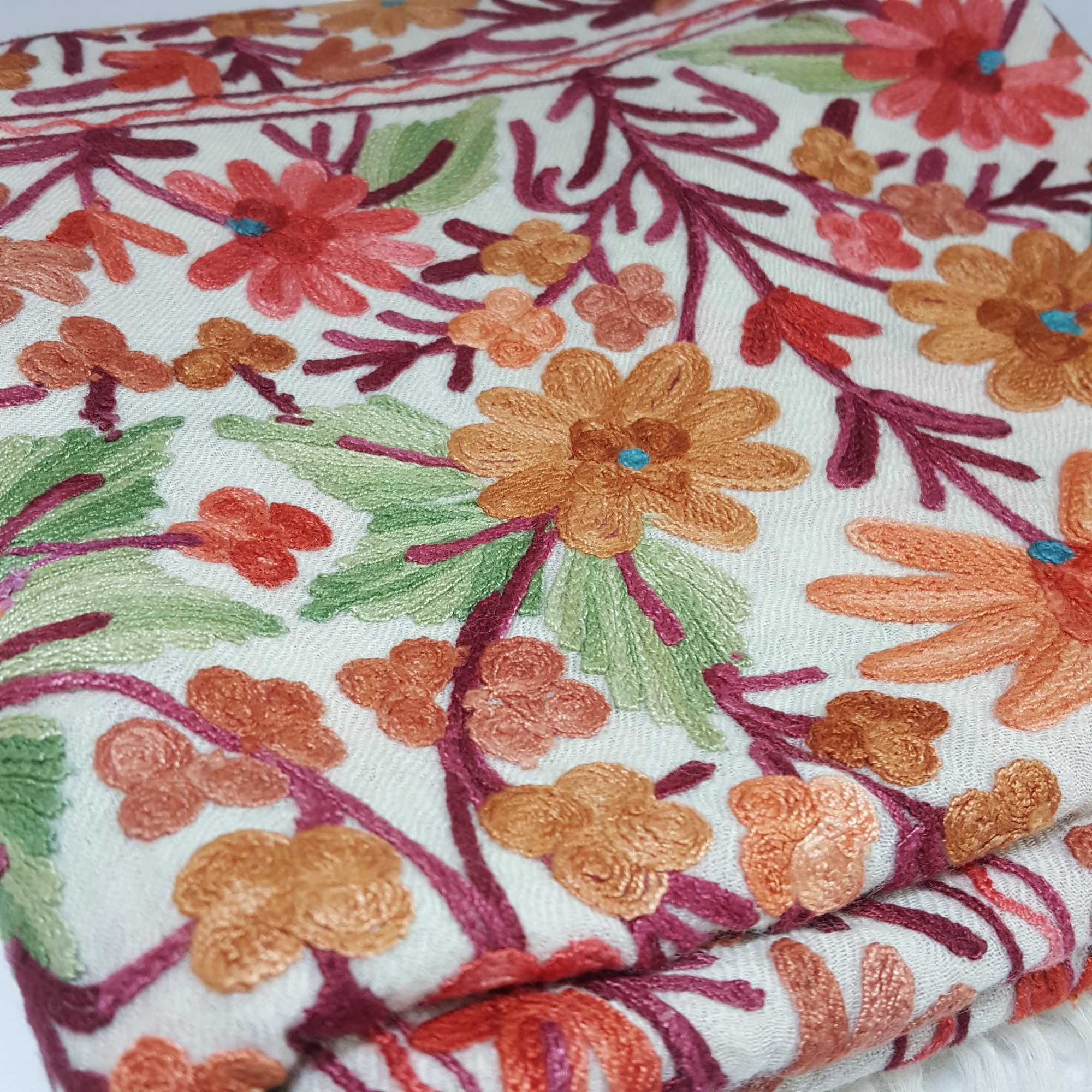 Woolen Shawl, Exquisite Handmade Four-ply Woolen Shawl: Intricate Embroidery And Unparalleled Quality, Real Wool, hq, White