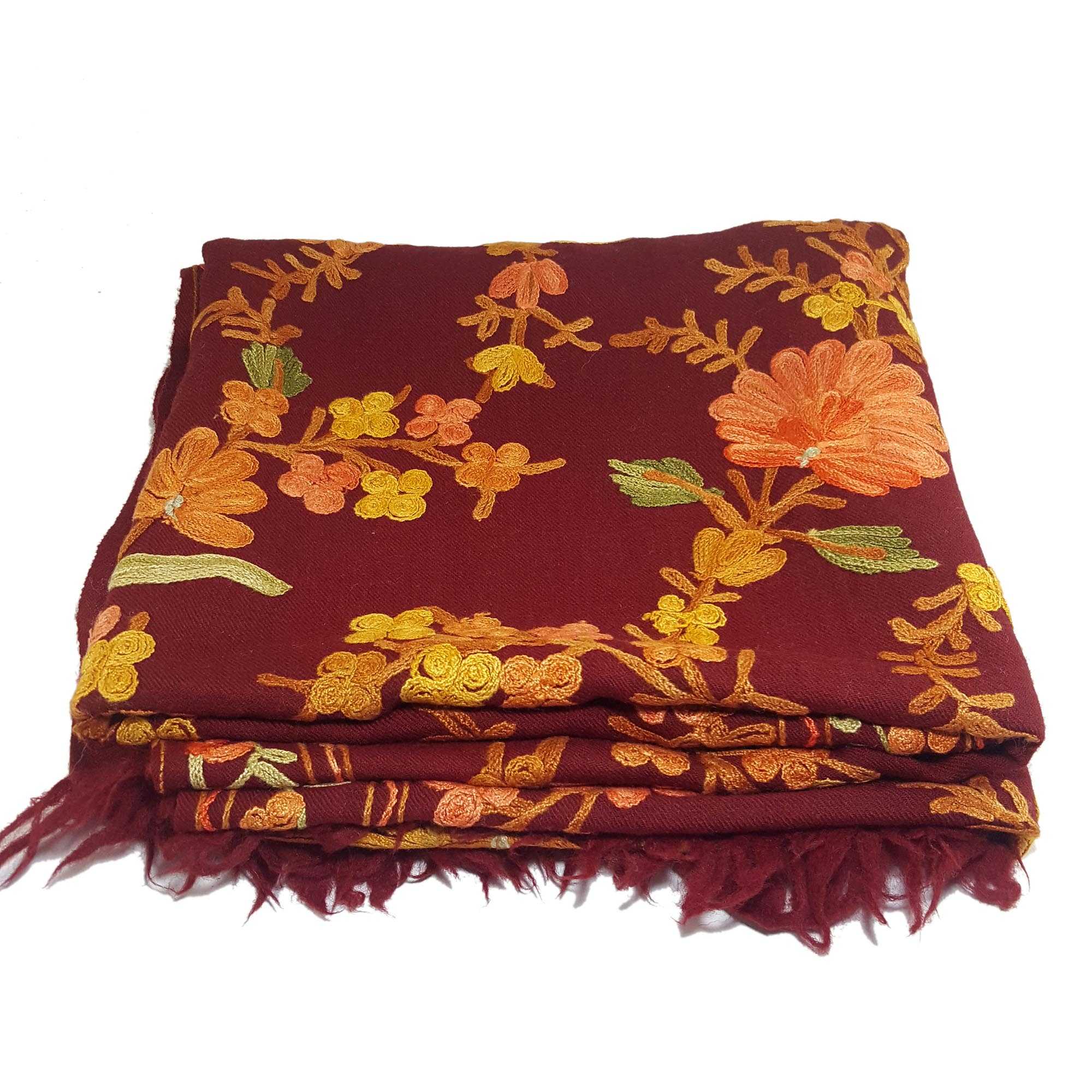 Woolen Shawl, Exquisite Handmade Four-ply Woolen Shawl: Intricate Embroidery <span Style=