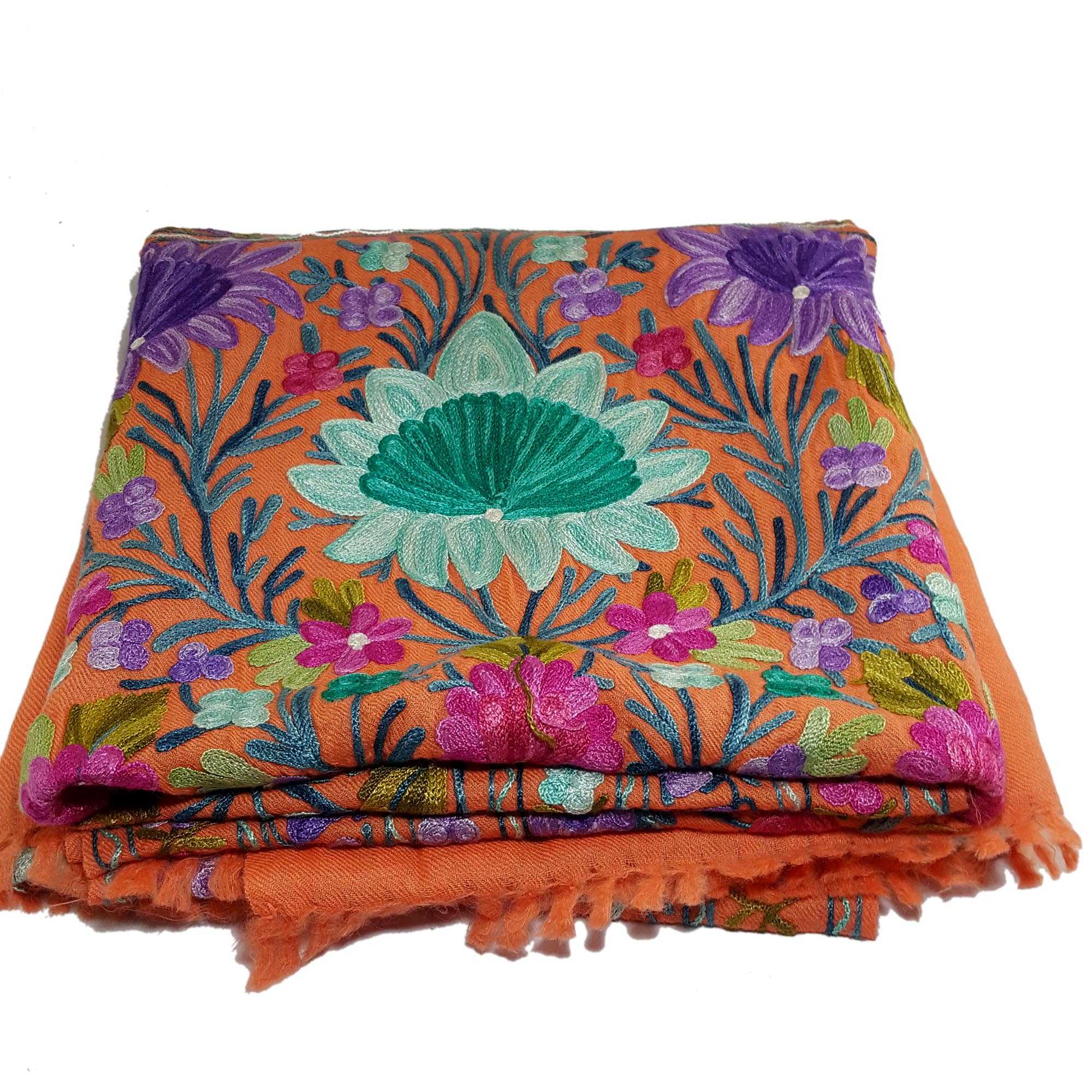 Woolen Shawl, Exquisite Handmade Four-ply Woolen Shawl: Intricate Embroidery <span Style=