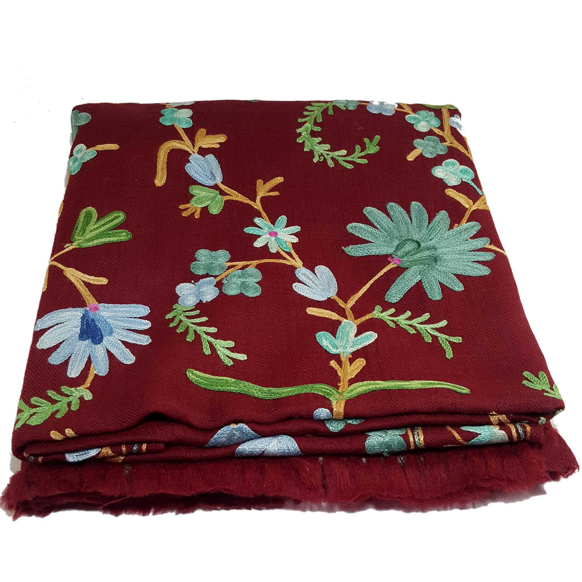 Woolen Shawl, Exquisite Handmade Four-ply Woolen Shawl: Intricate Embroidery <span Style=