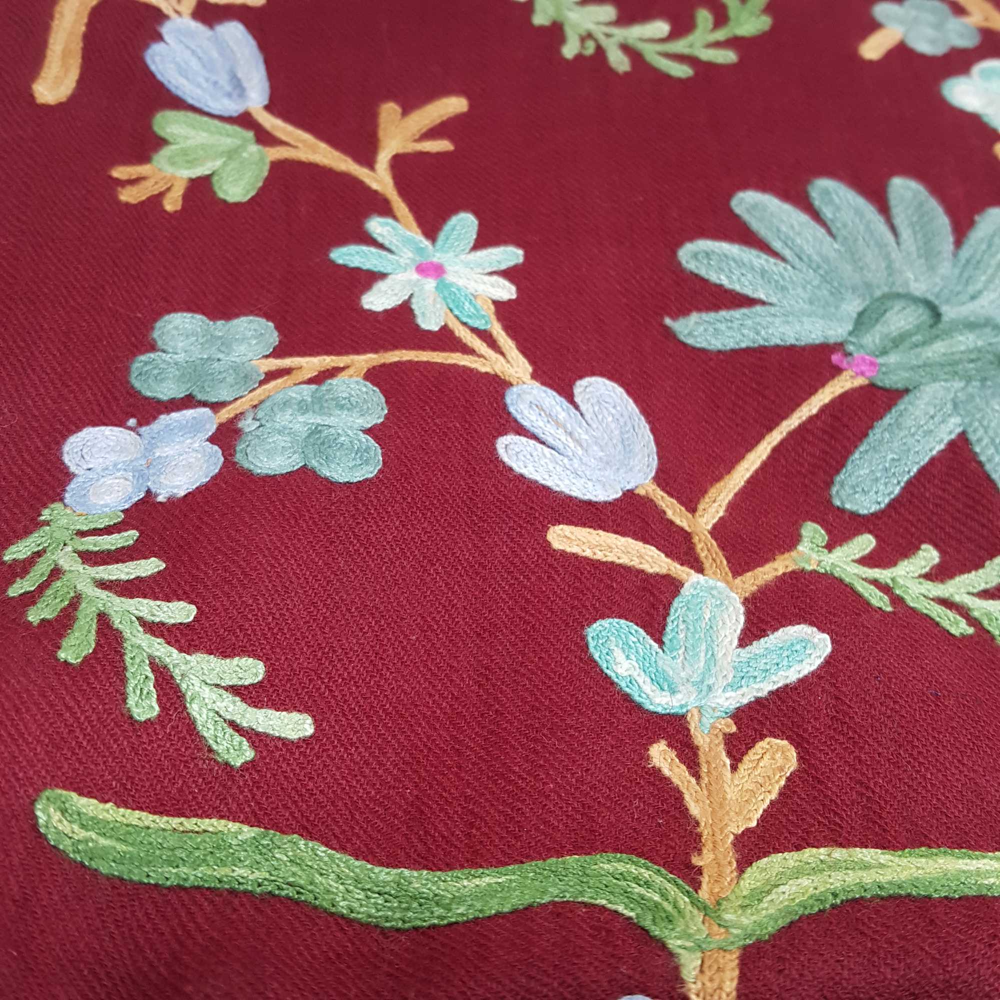 Woolen Shawl, Exquisite Handmade Four-ply Woolen Shawl: Intricate Embroidery And Unparalleled Quality, Dark Red