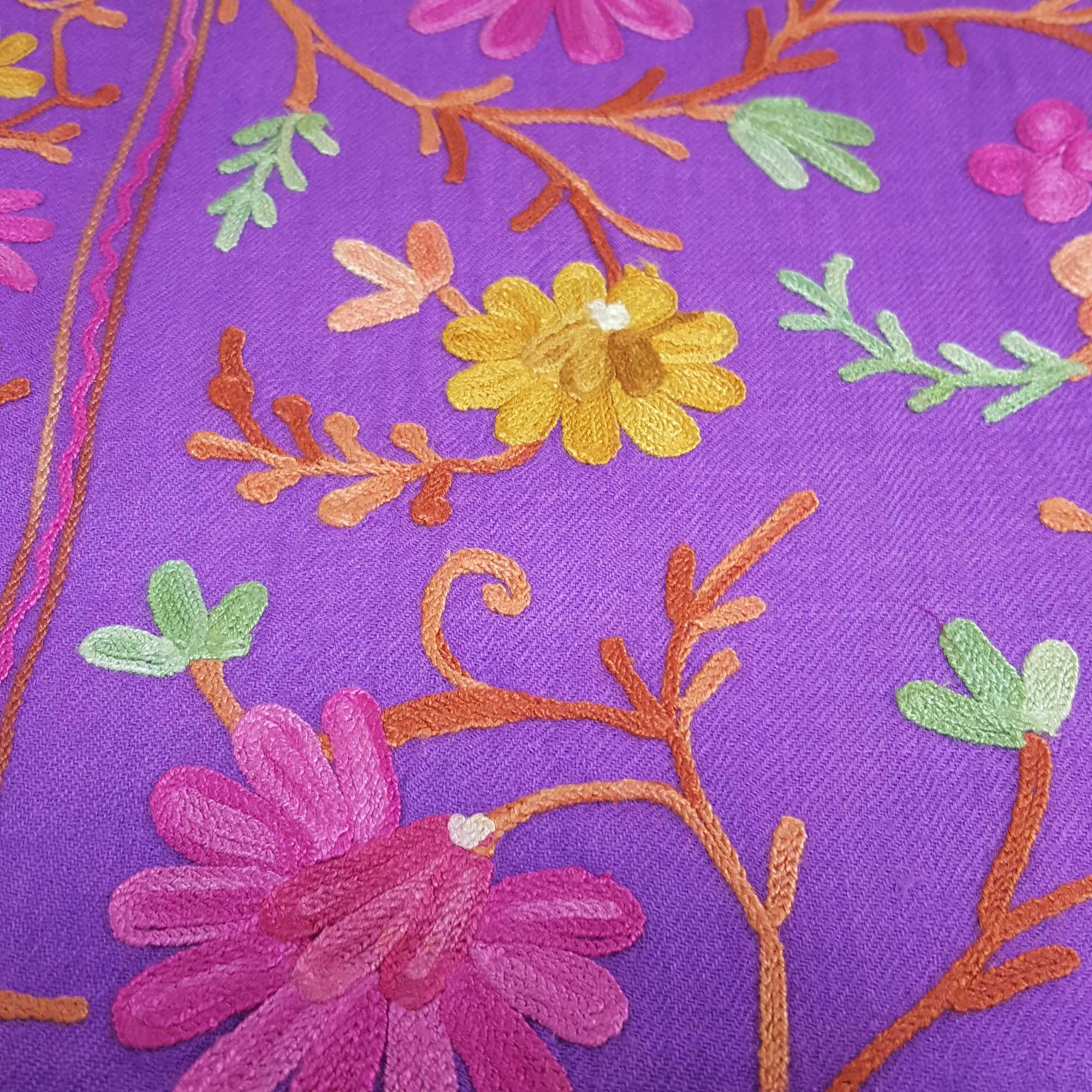 Woolen Shawl, Exquisite Handmade Four-ply Woolen Shawl: Intricate Embroidery And Unparalleled Quality, Purple
