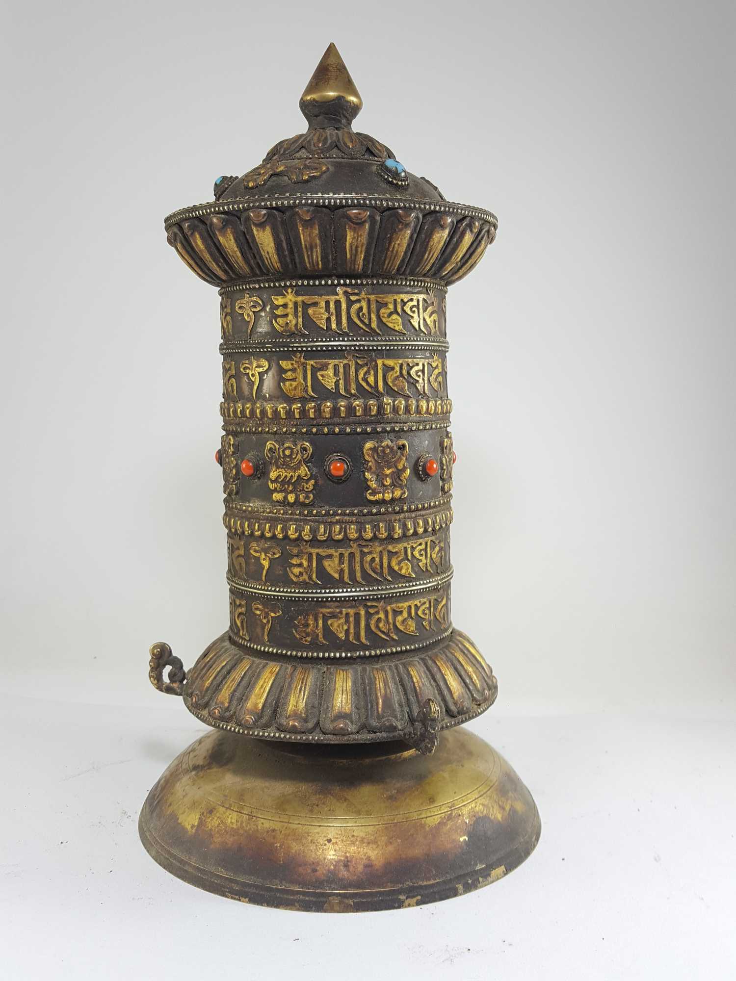 Cooper Prayer Wheel With Stand, antique Finishing