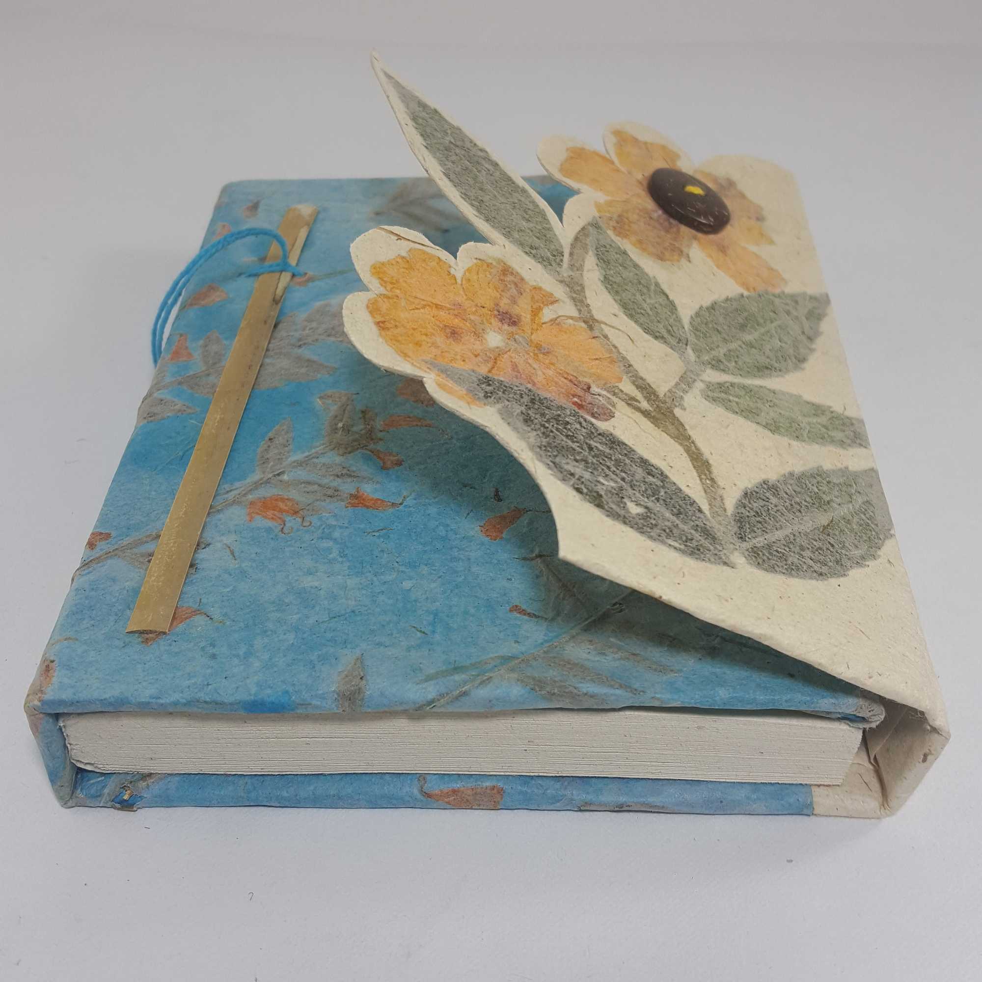 Flower Design, Lokta Paper small Notebook, 40 Pages, tie Dye, real Flower, Blue White