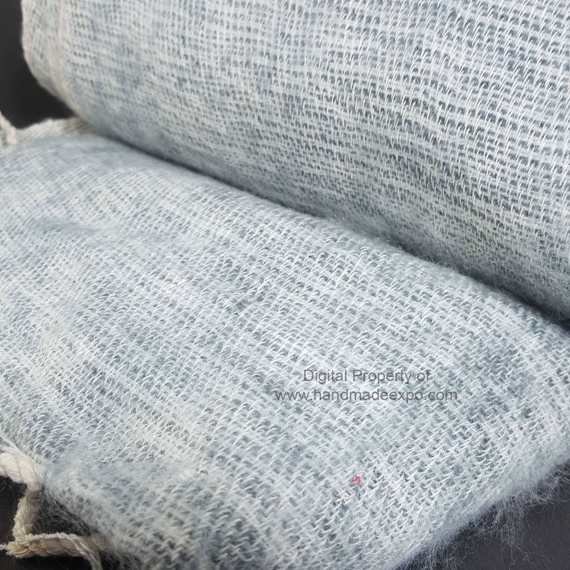 Yak Wool Shawl, Nepali Acrylic Hand Loom Shawl, light Blue