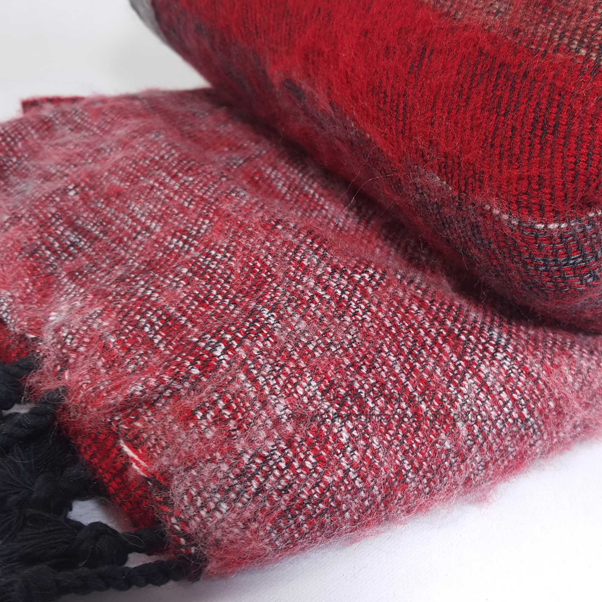 Yak Wool Shawl, Nepali Acrylic Hand Loom Shawl, 2 Shades Of Red, Green And Maroon Stripe