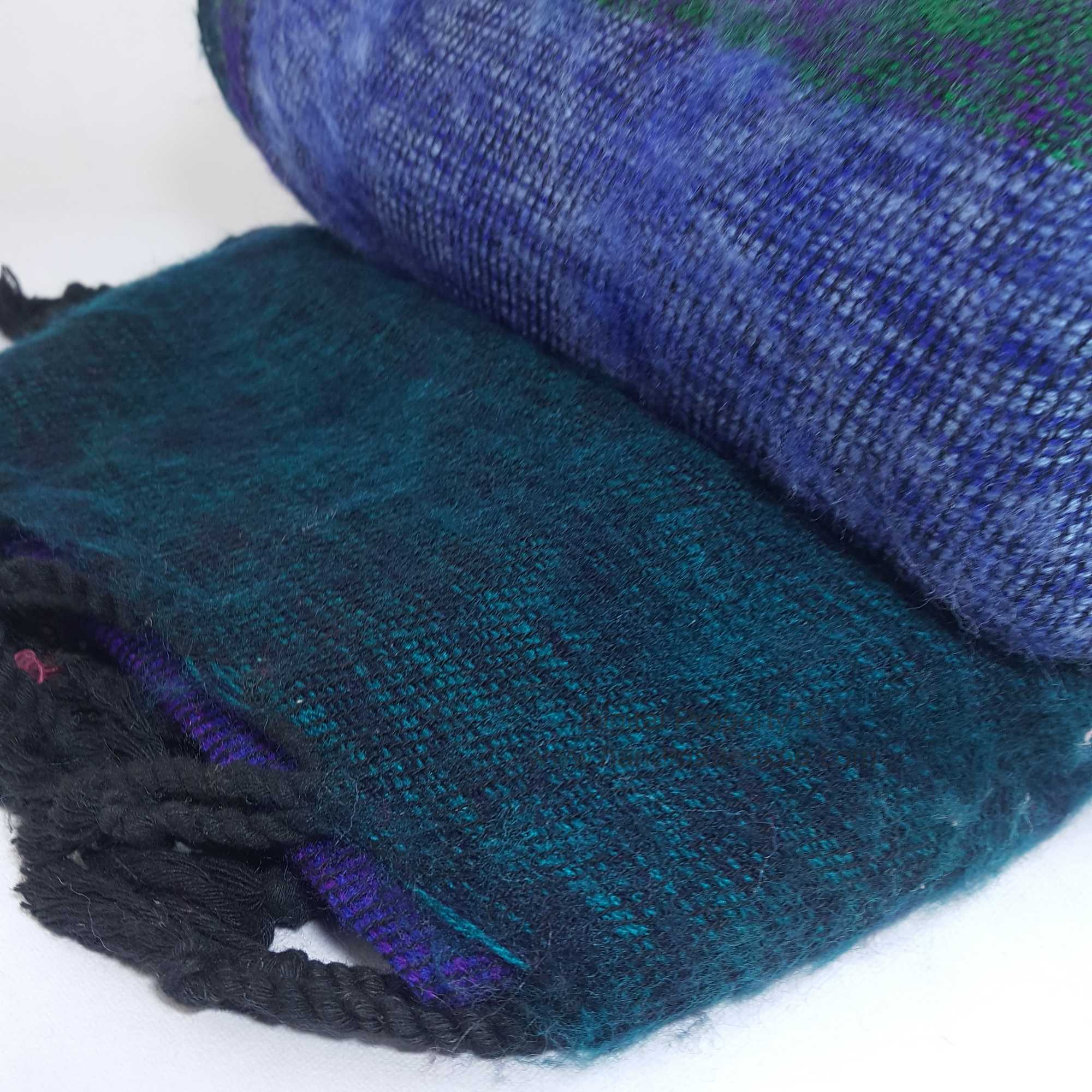 Yak Wool Shawl, Nepali Acrylic Hand Loom Shawl, 4 Shades Of Blue