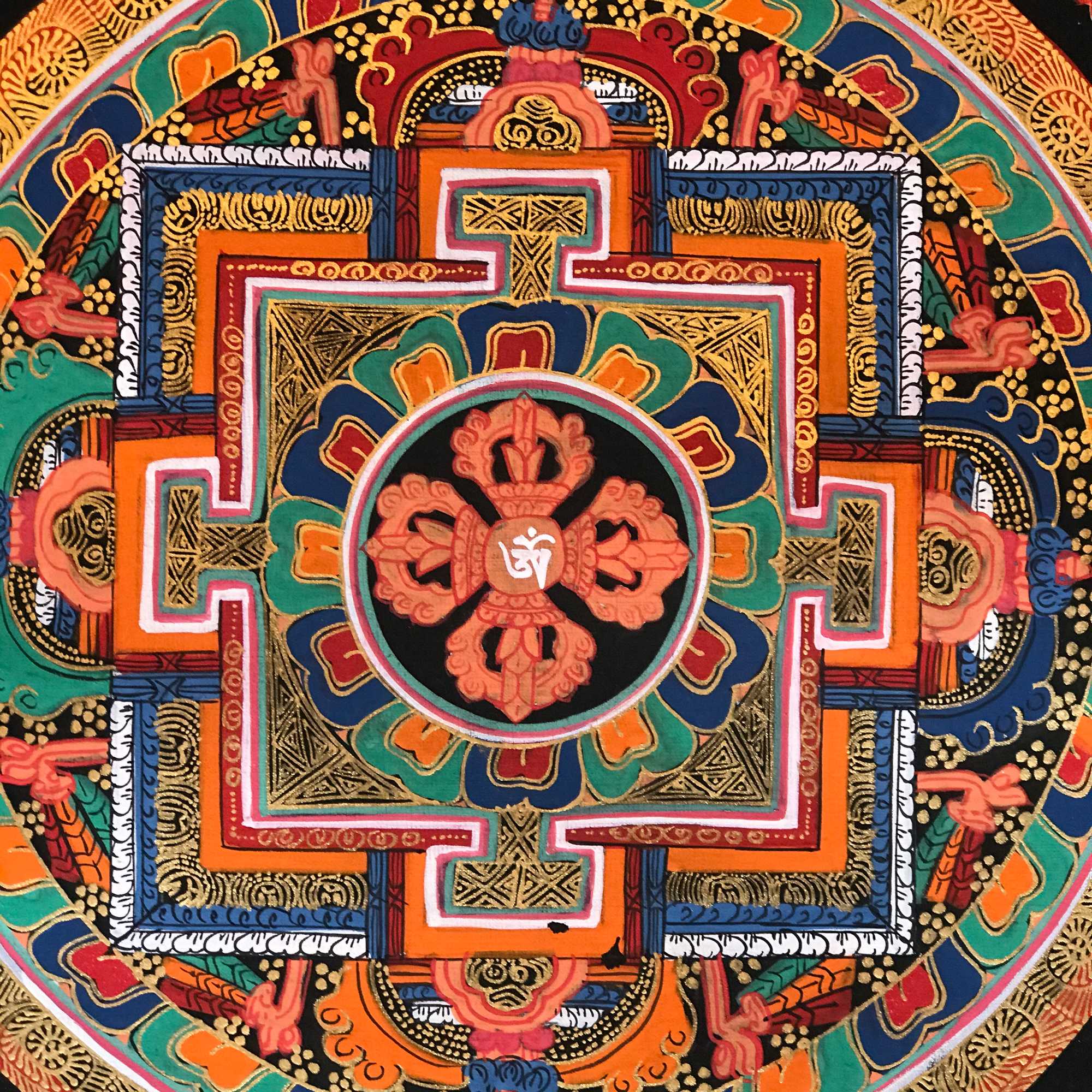 Tibetan Square Mandala With double Dorje, black 2