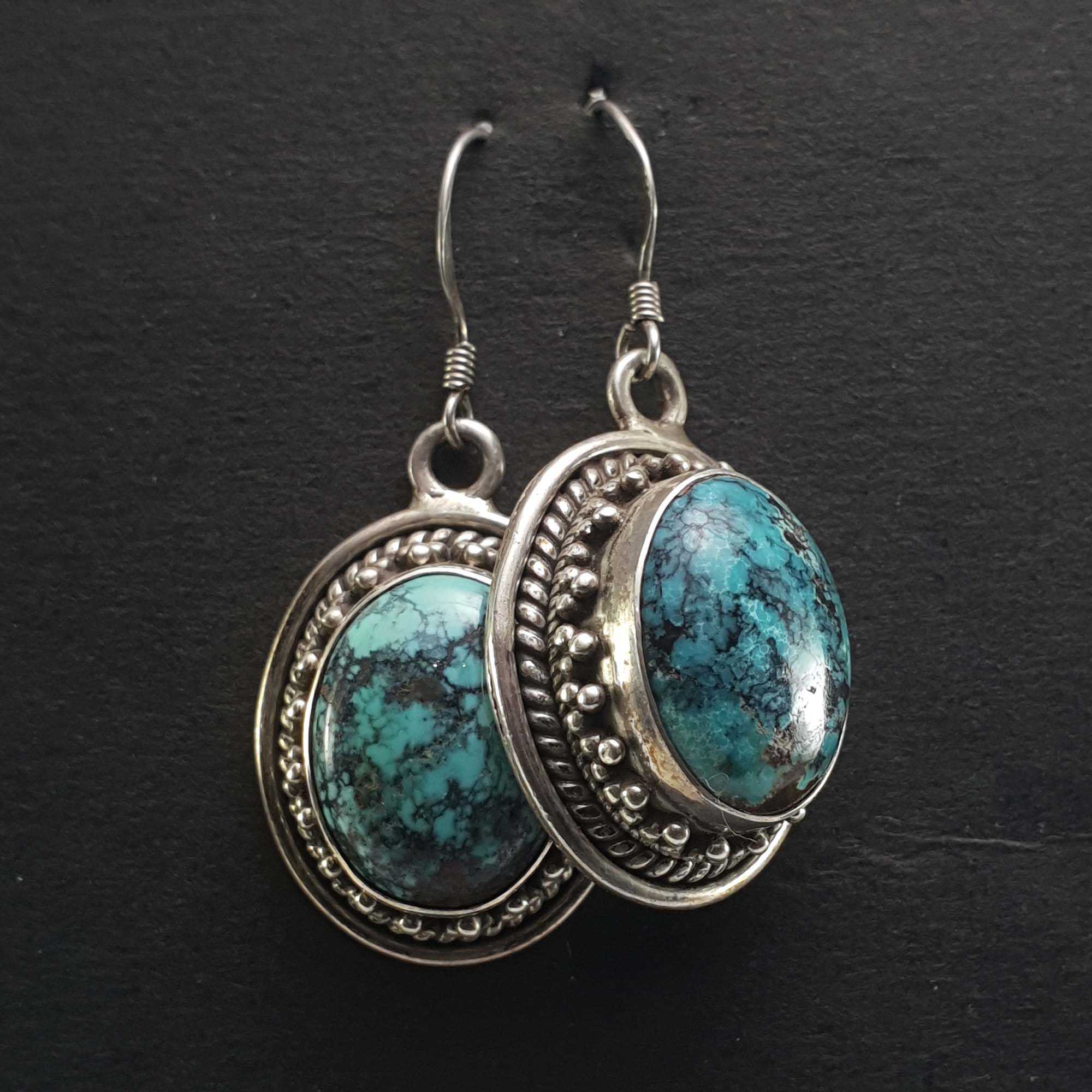 Old Tibetan Turquoise Earrings <span Style=