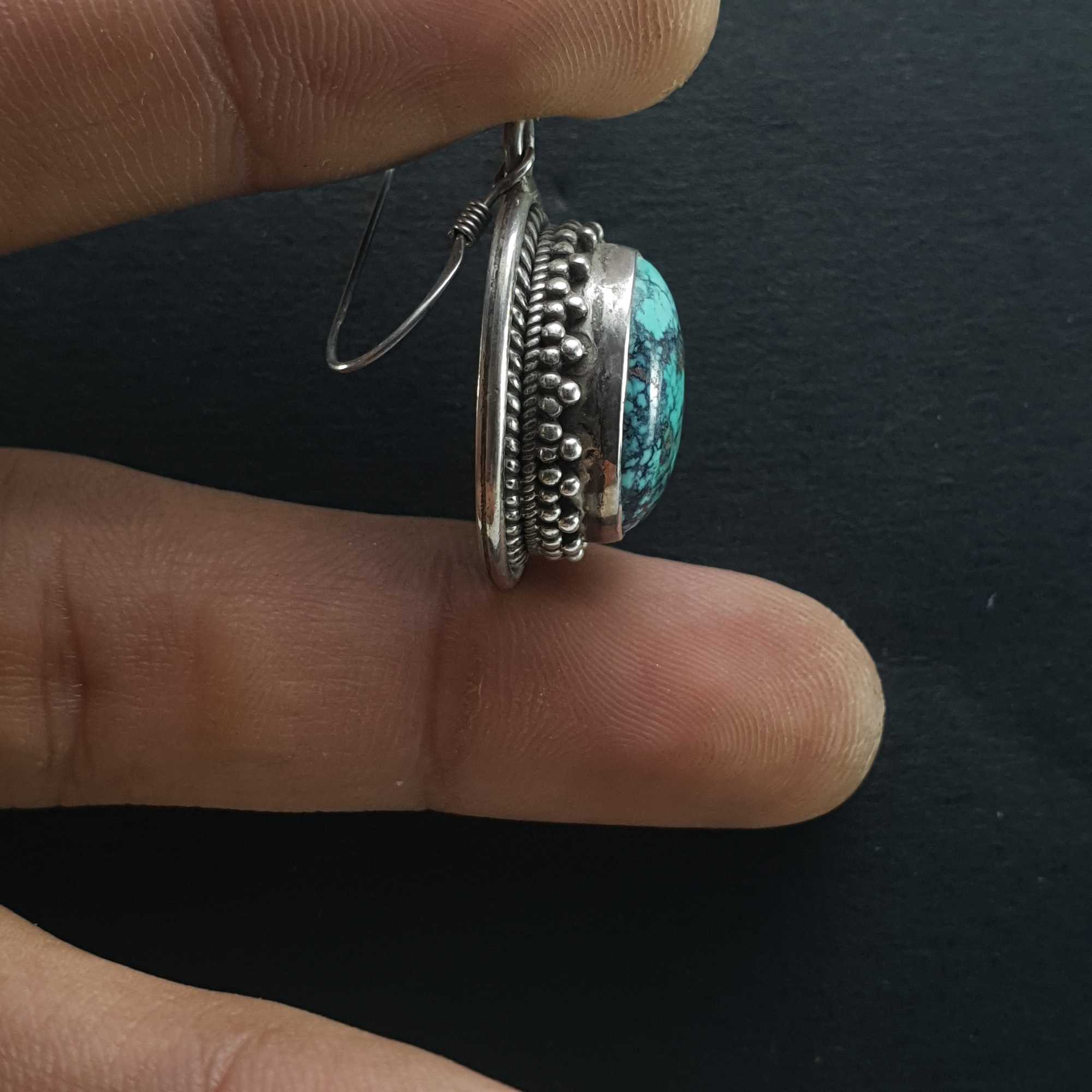 Old Tibetan Turquoise Earrings pair