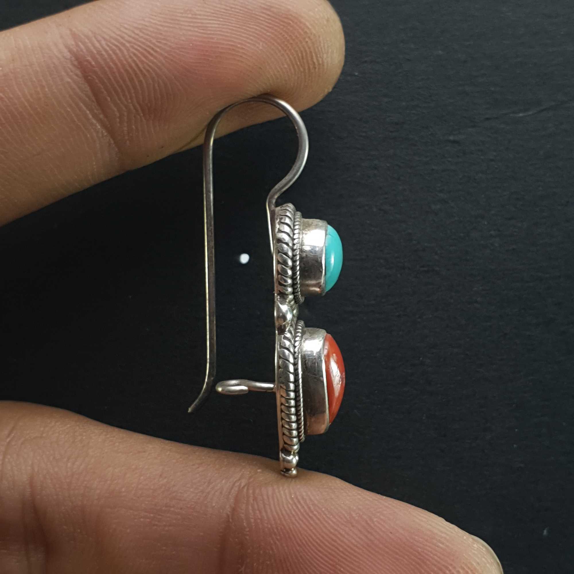 Old Tibetan Turquoise Earrings pair