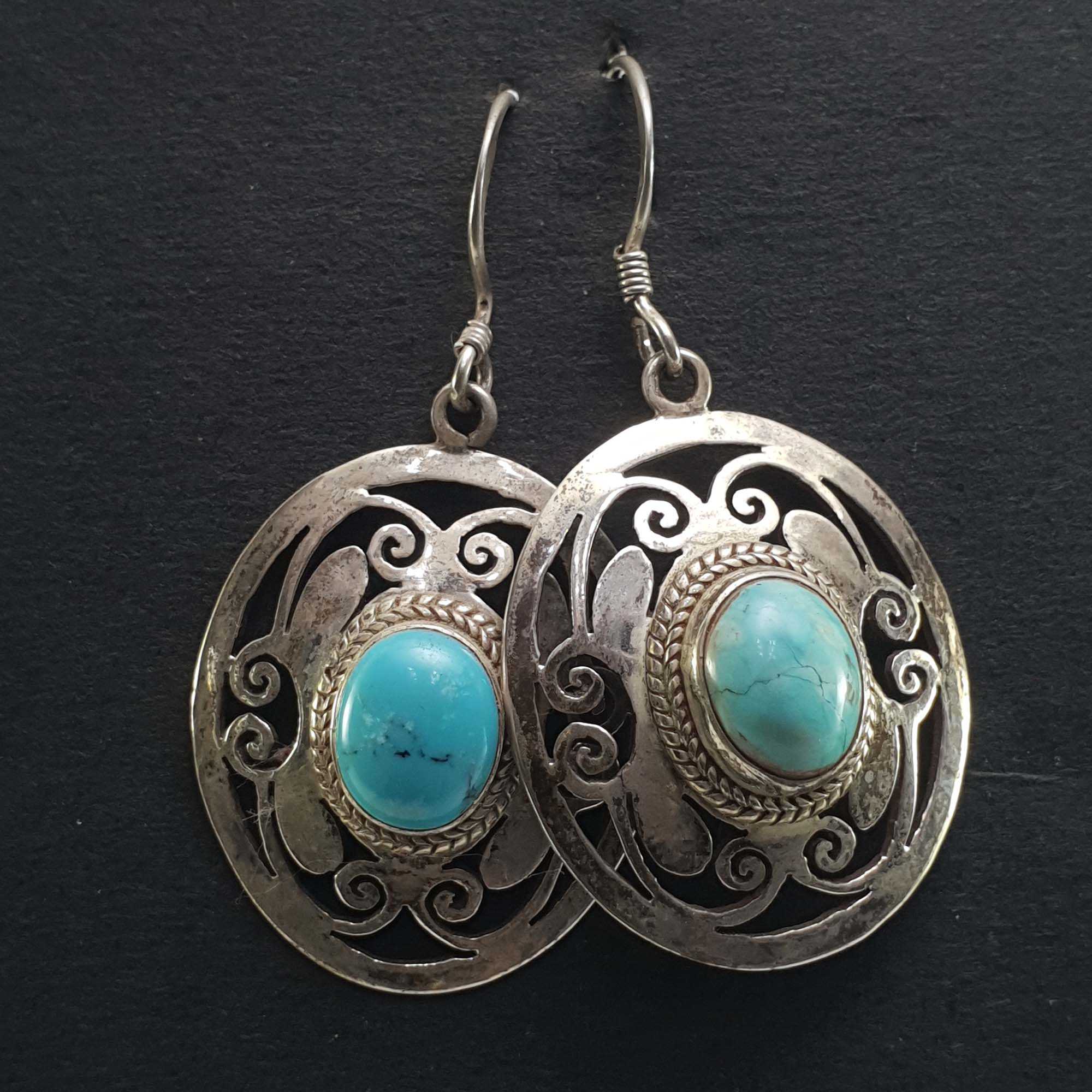 Old Tibetan Turquoise Earrings <span Style=