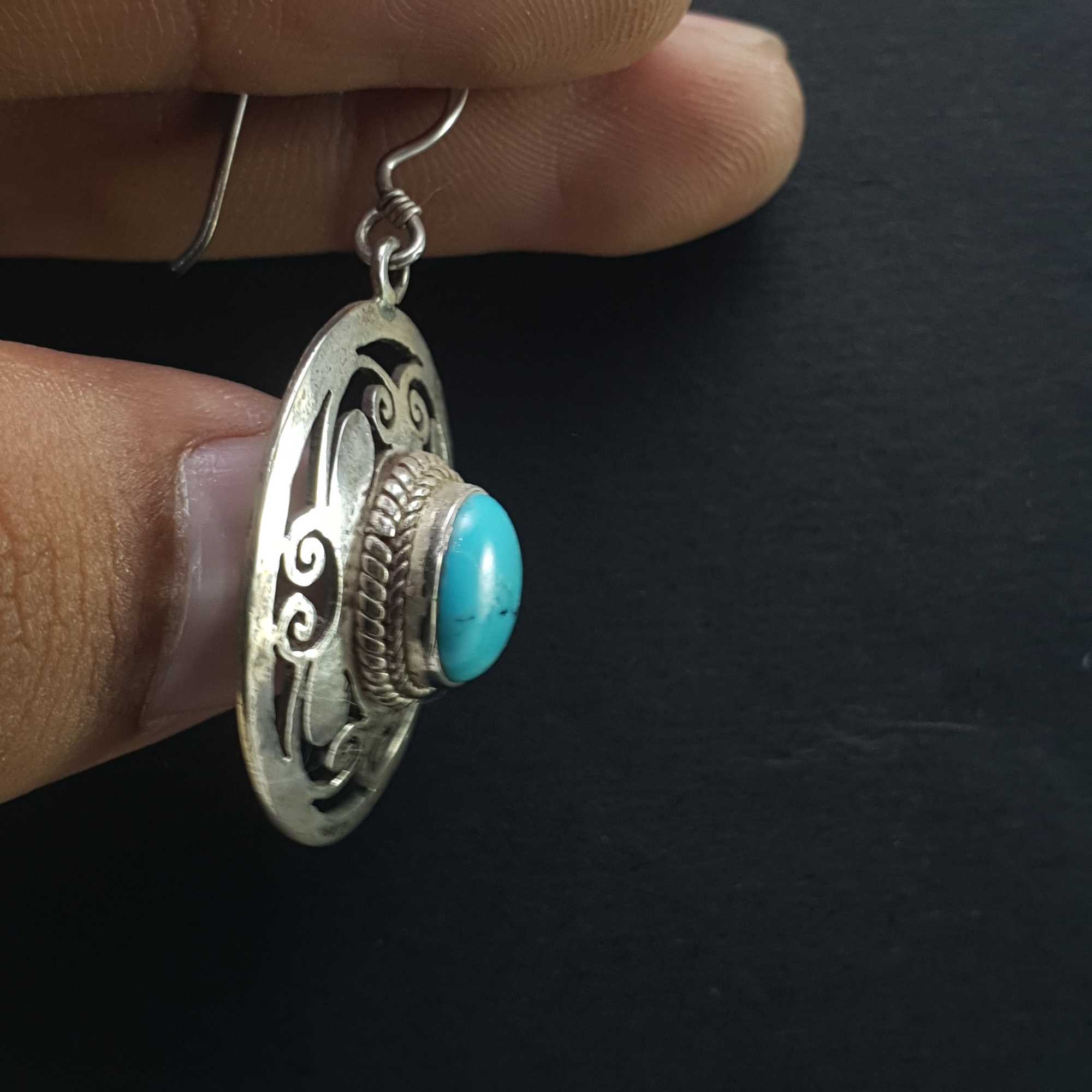 Old Tibetan Turquoise Earrings pair