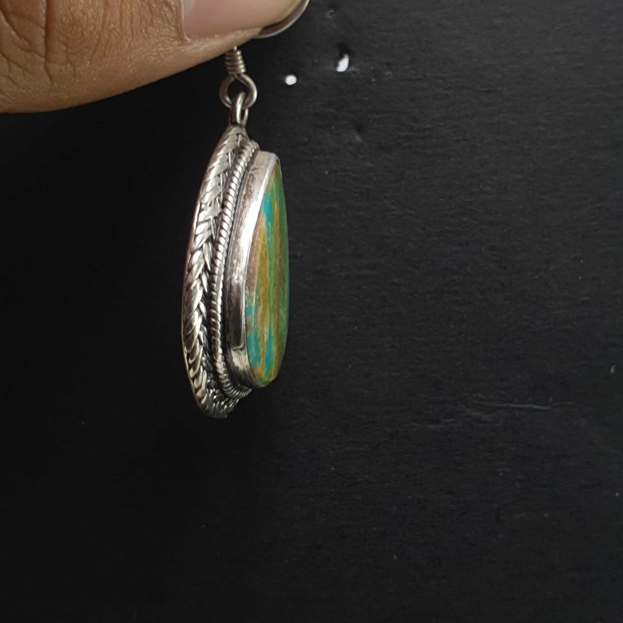 Old Tibetan Turquoise Earrings pair
