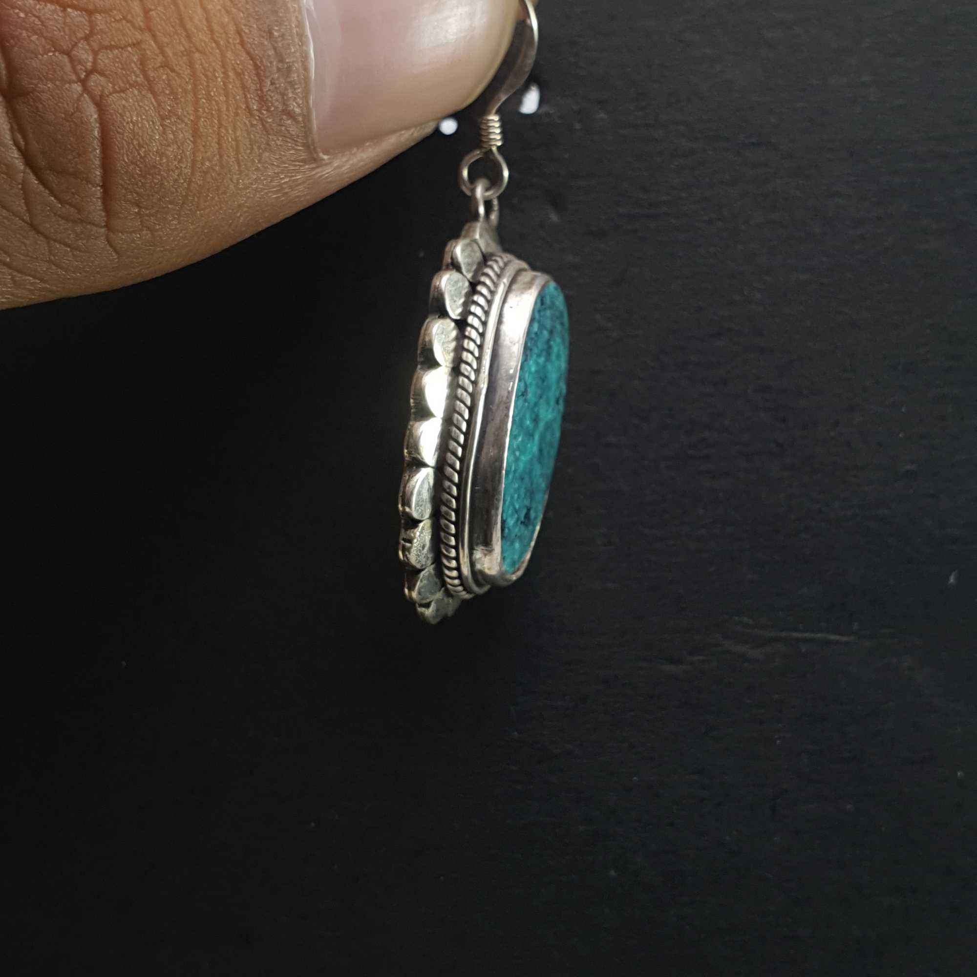 Old Tibetan Turquoise Earrings pair