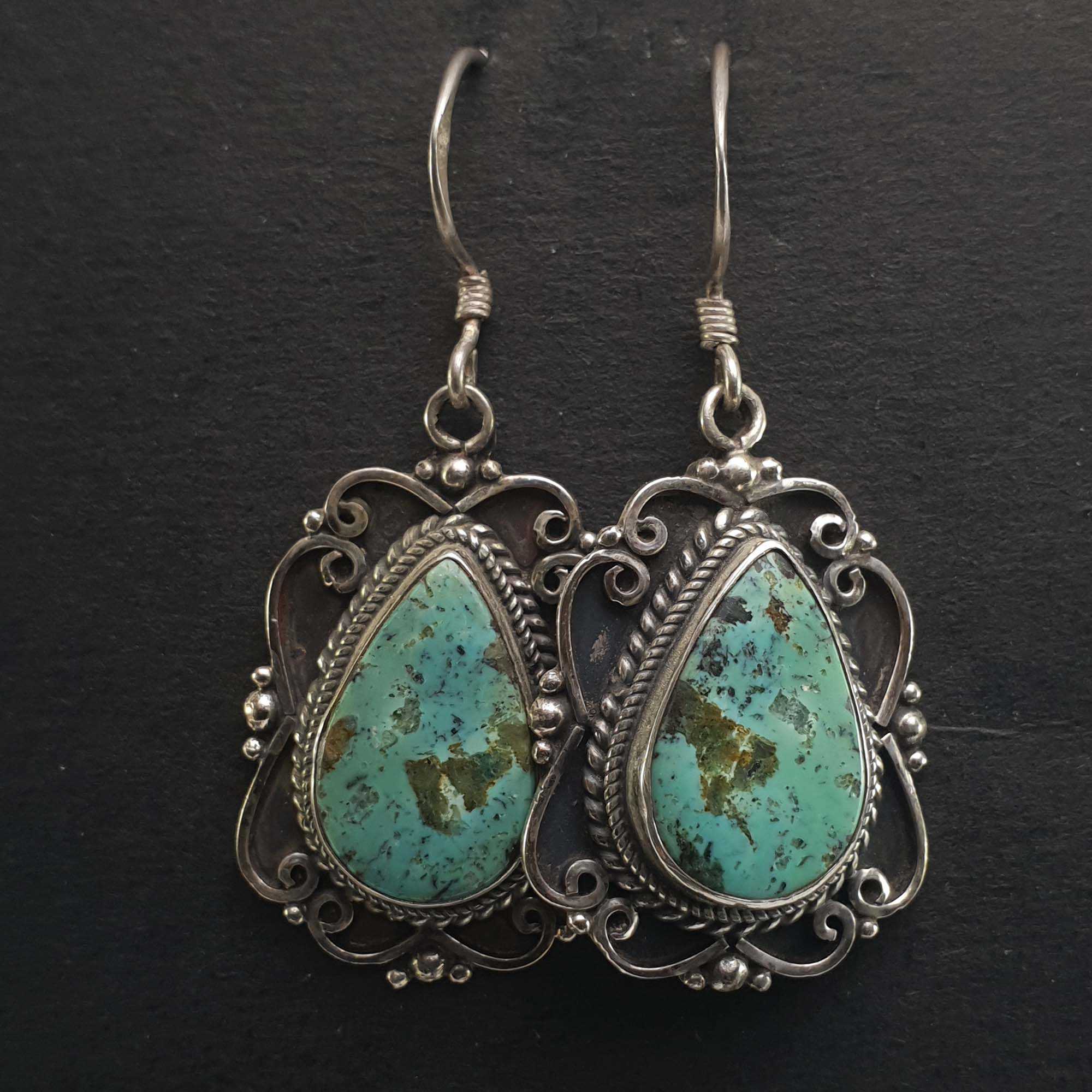 Old Tibetan Turquoise Earrings <span Style=