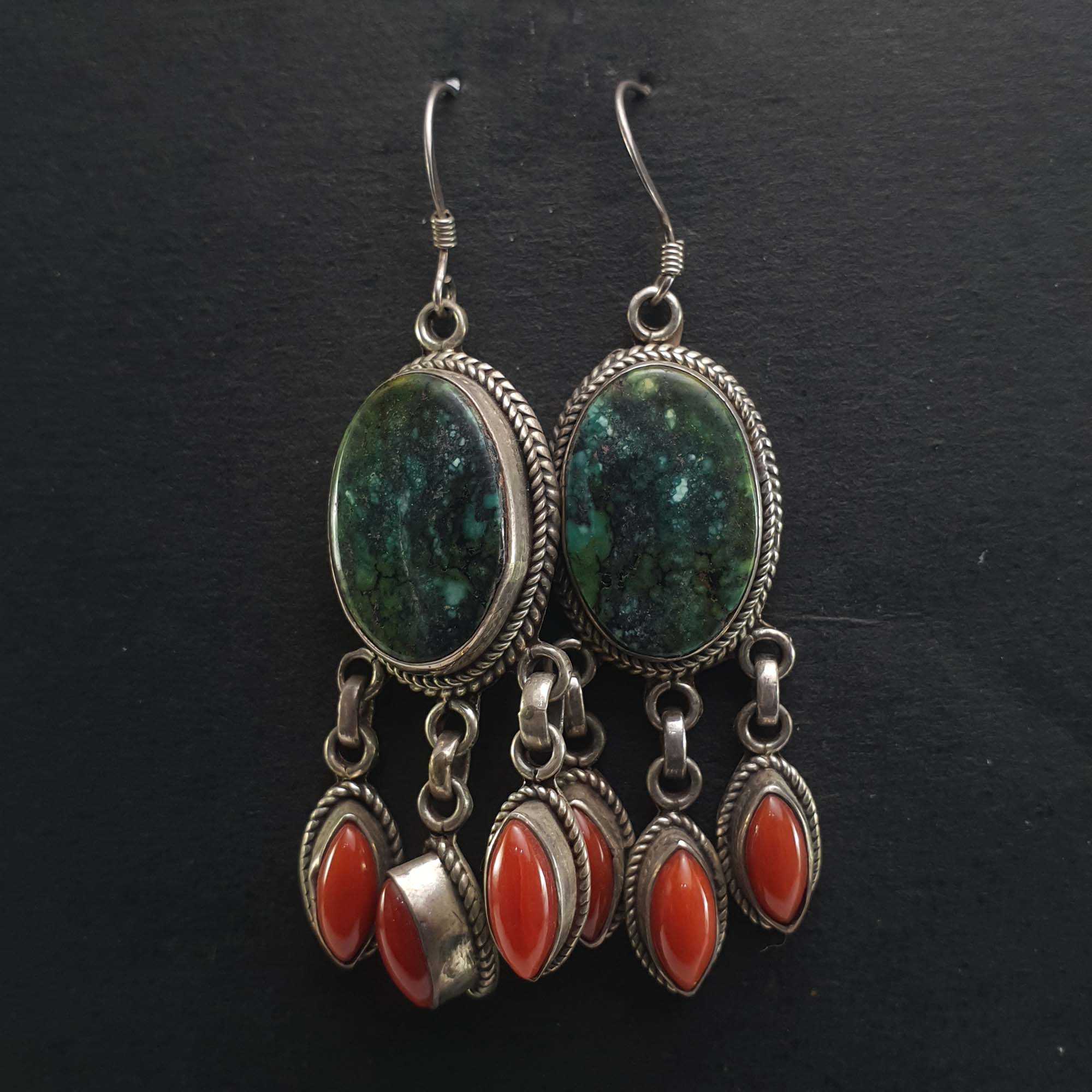 Old Tibetan Turquoise Earrings <span Style=