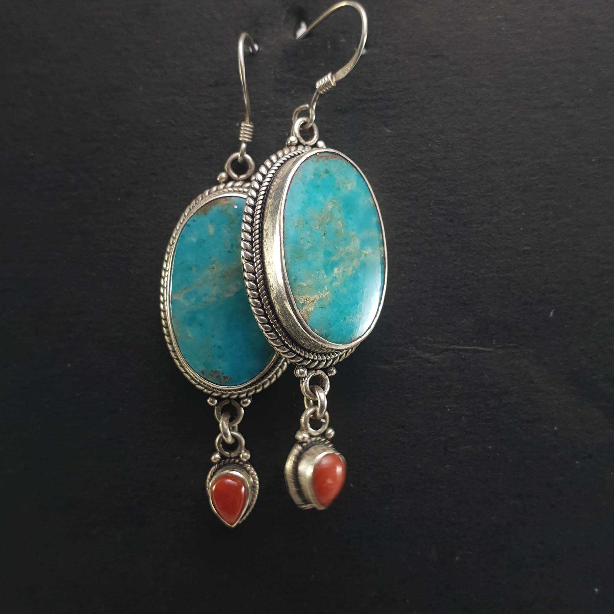 Old Tibetan Turquoise Earrings <span Style=