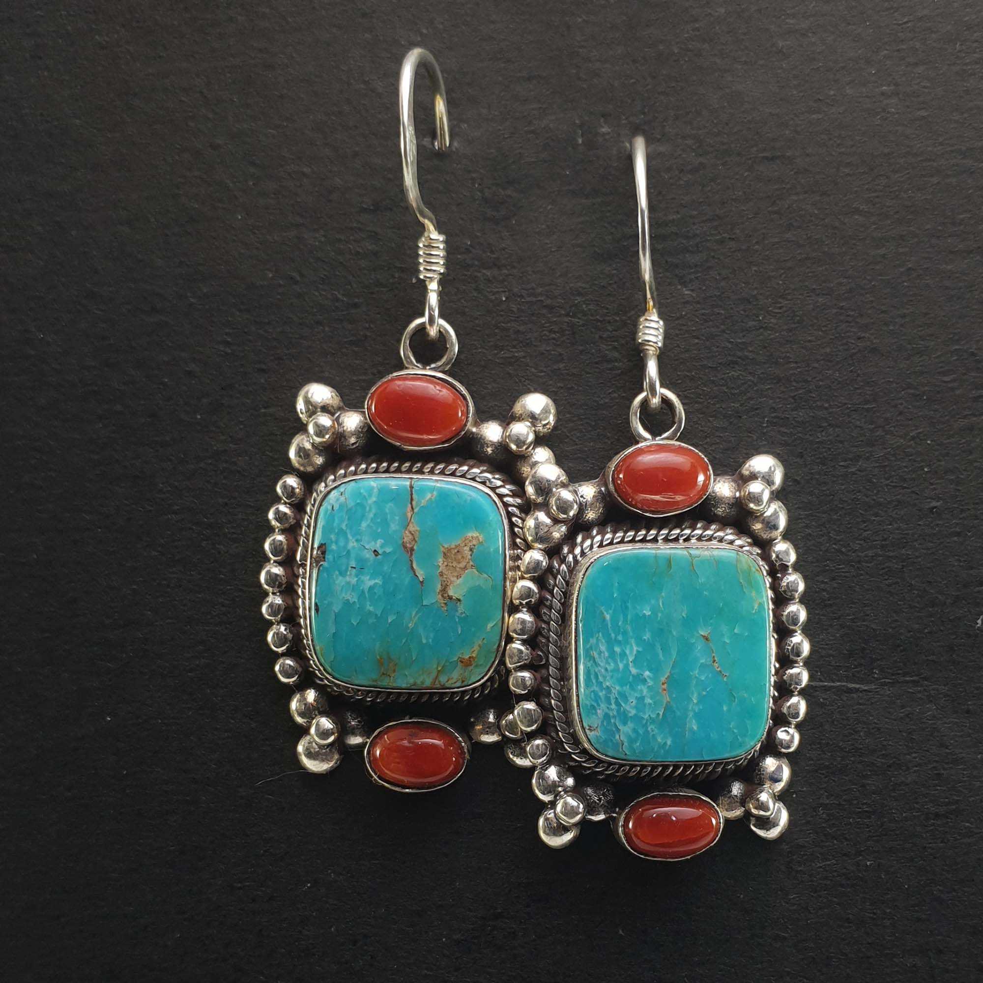 Old Tibetan Turquoise Earrings <span Style=
