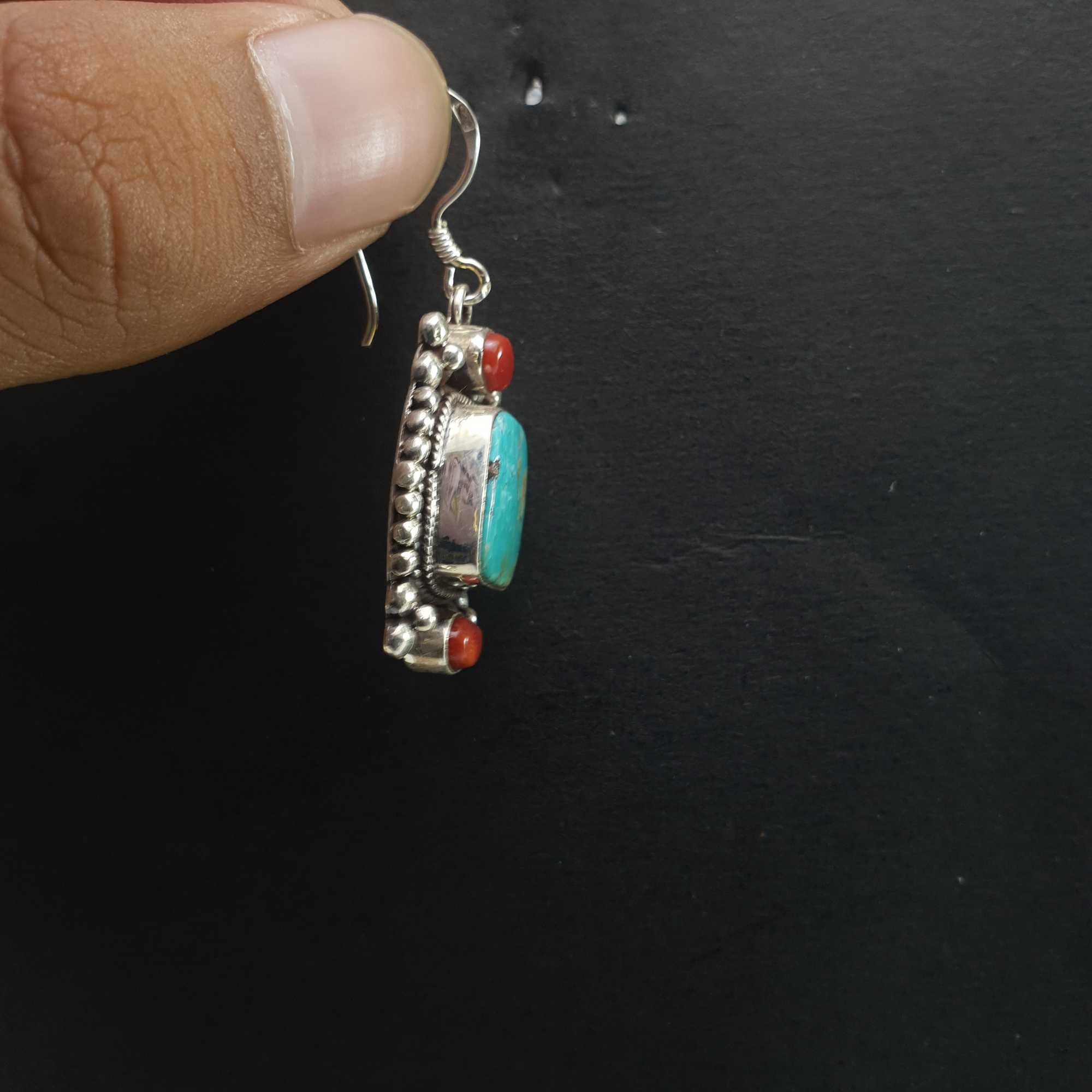 Old Tibetan Turquoise Earrings pair
