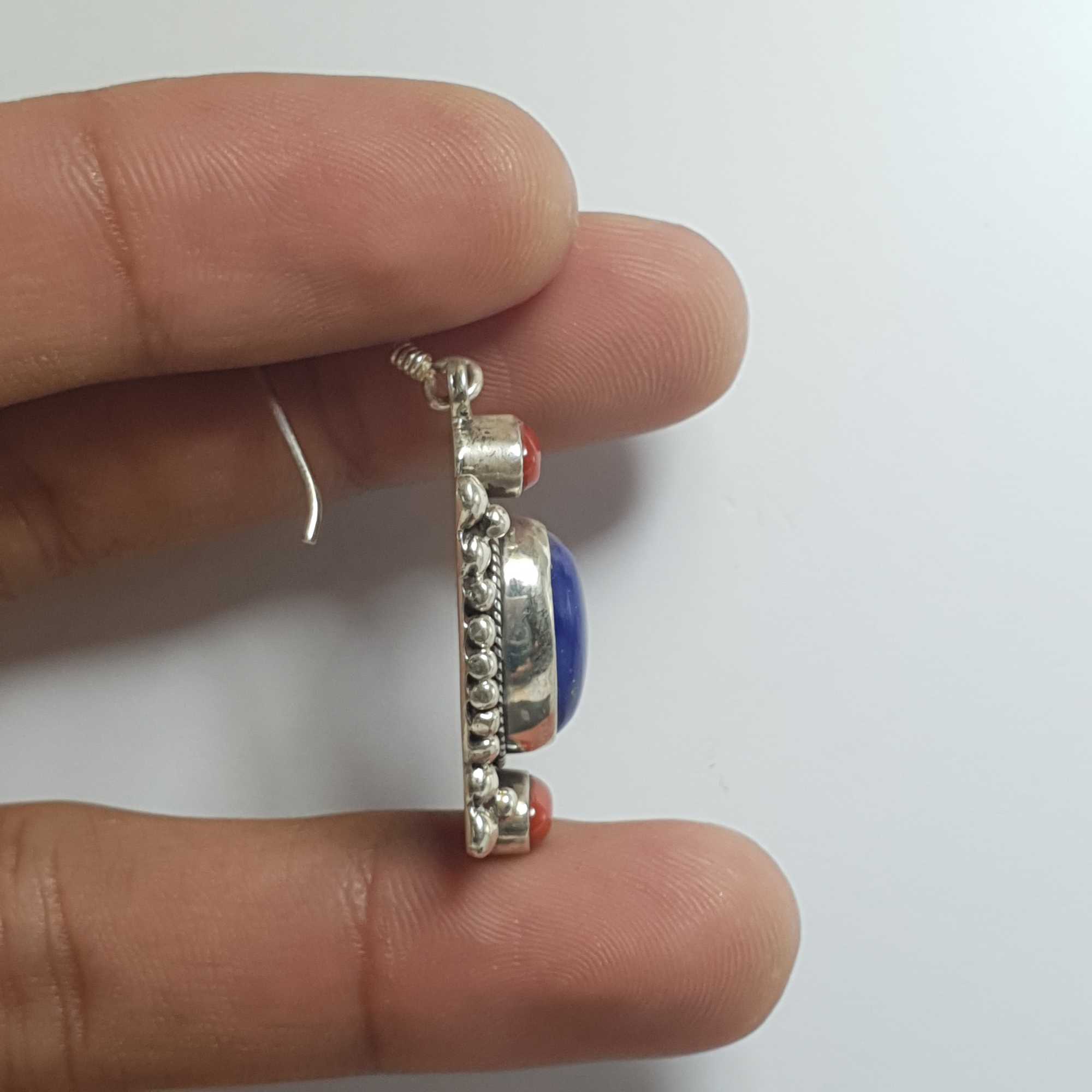 Nepali Handmade Silver Earring lapis