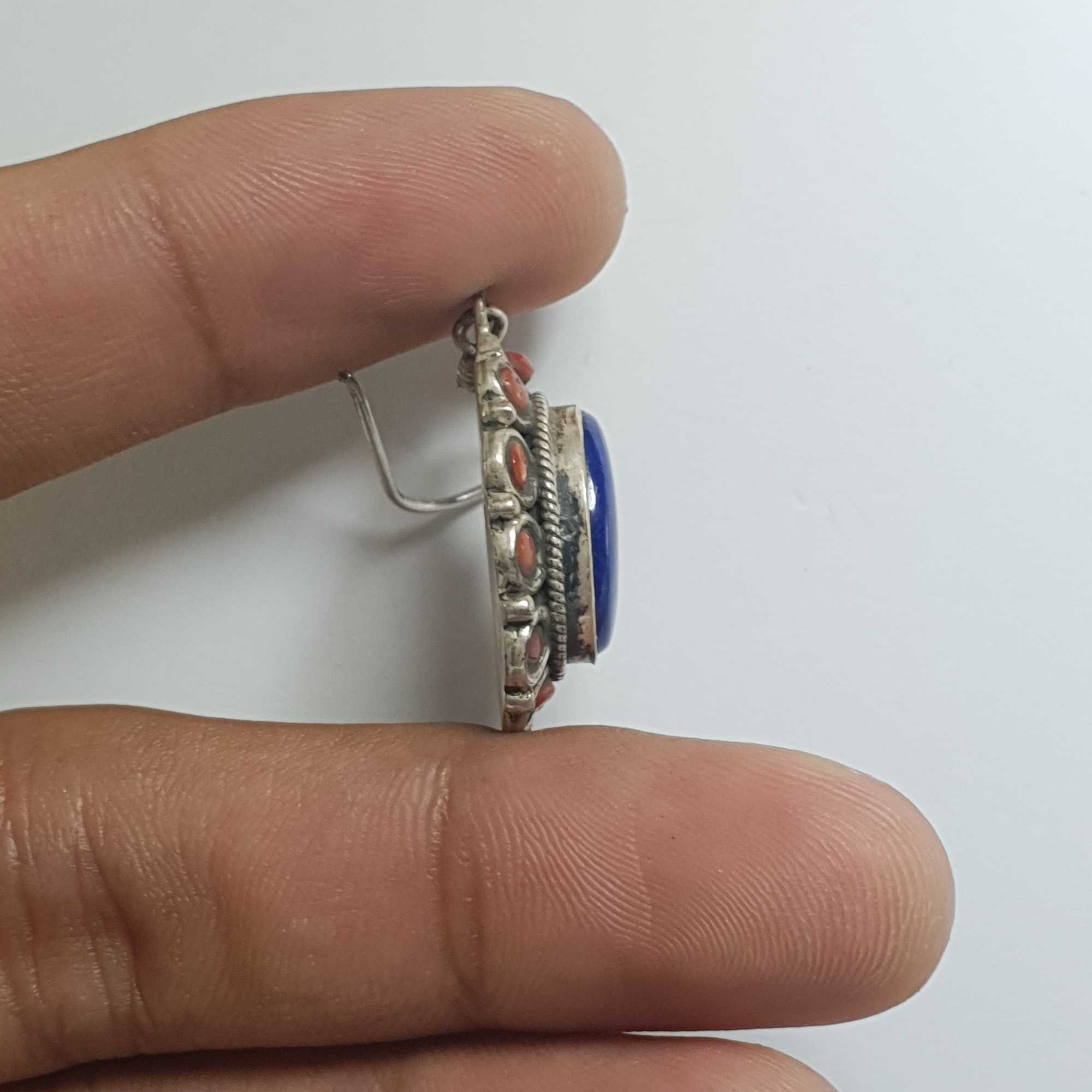 Nepali Handmade Silver Earring lapis
