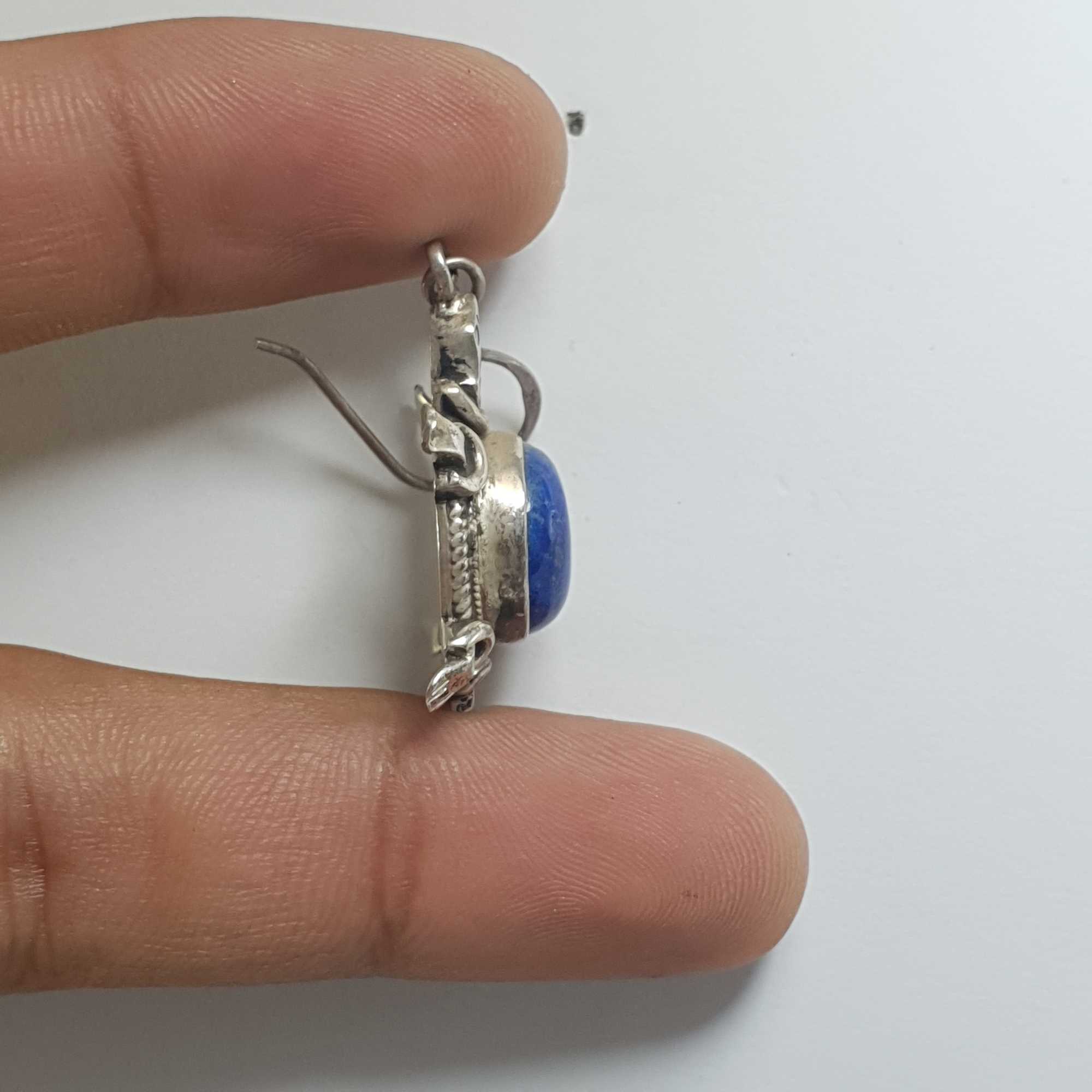 Nepali Handmade Silver Earring lapis