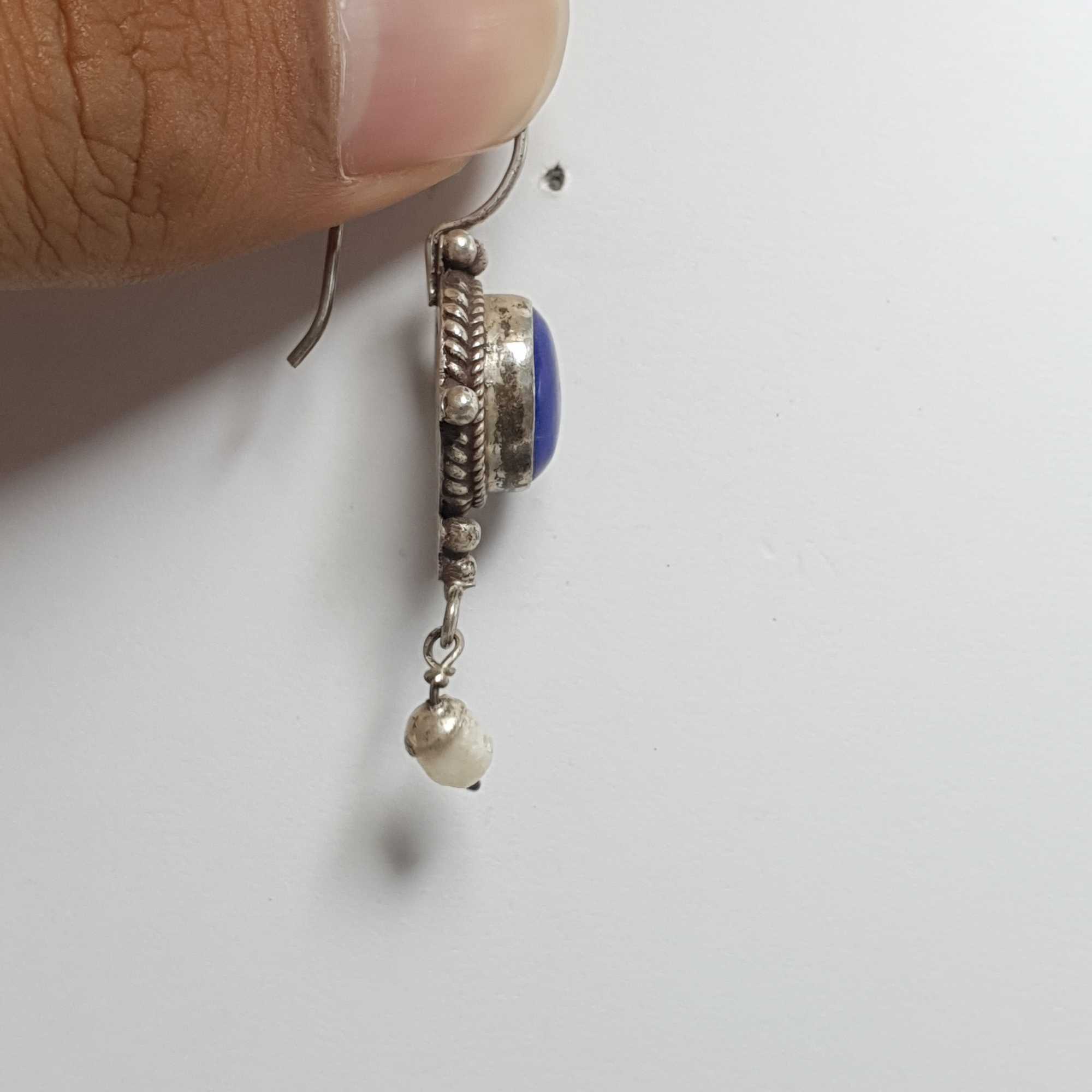Nepali Handmade Silver Earring lapis