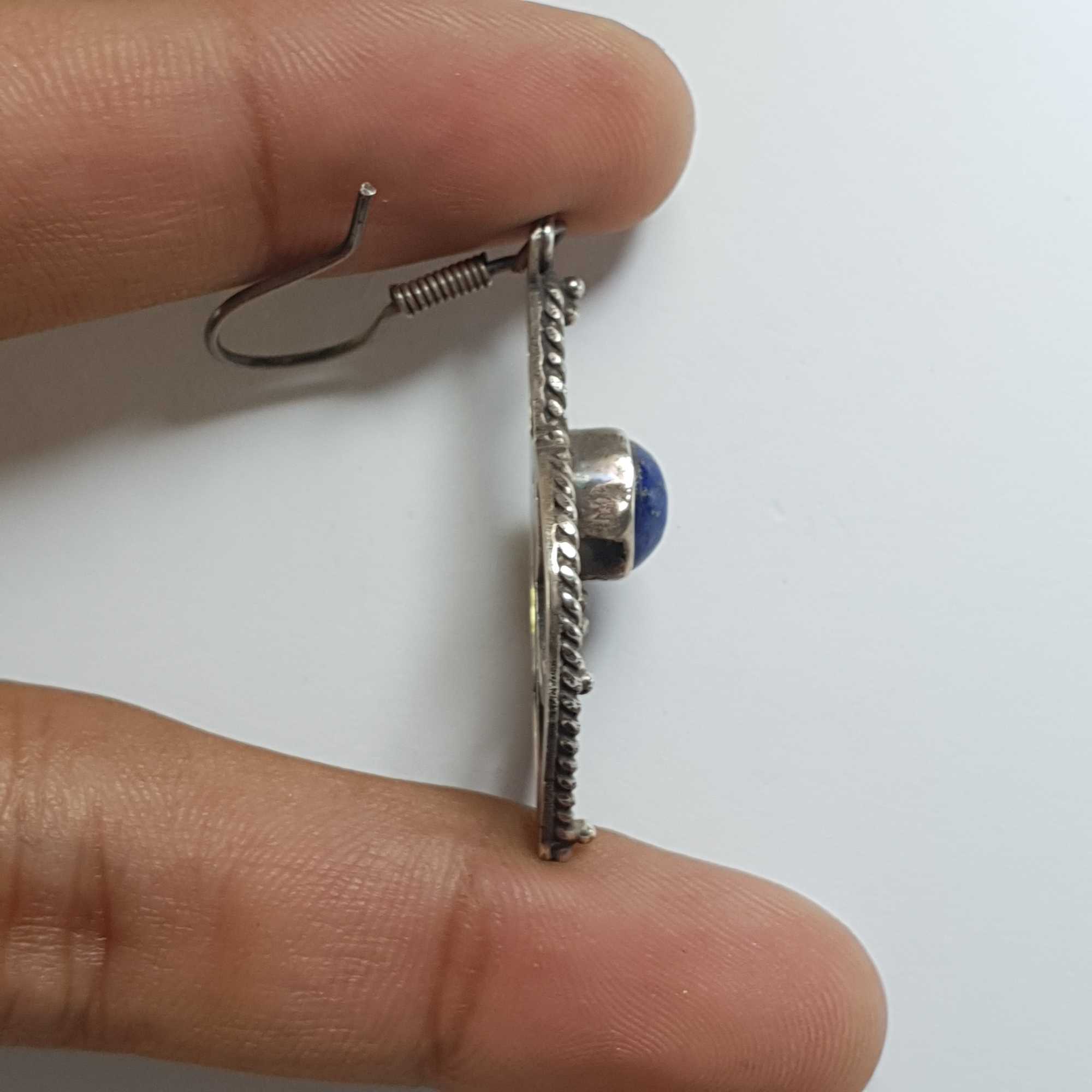 Nepali Handmade Silver Earring lapis