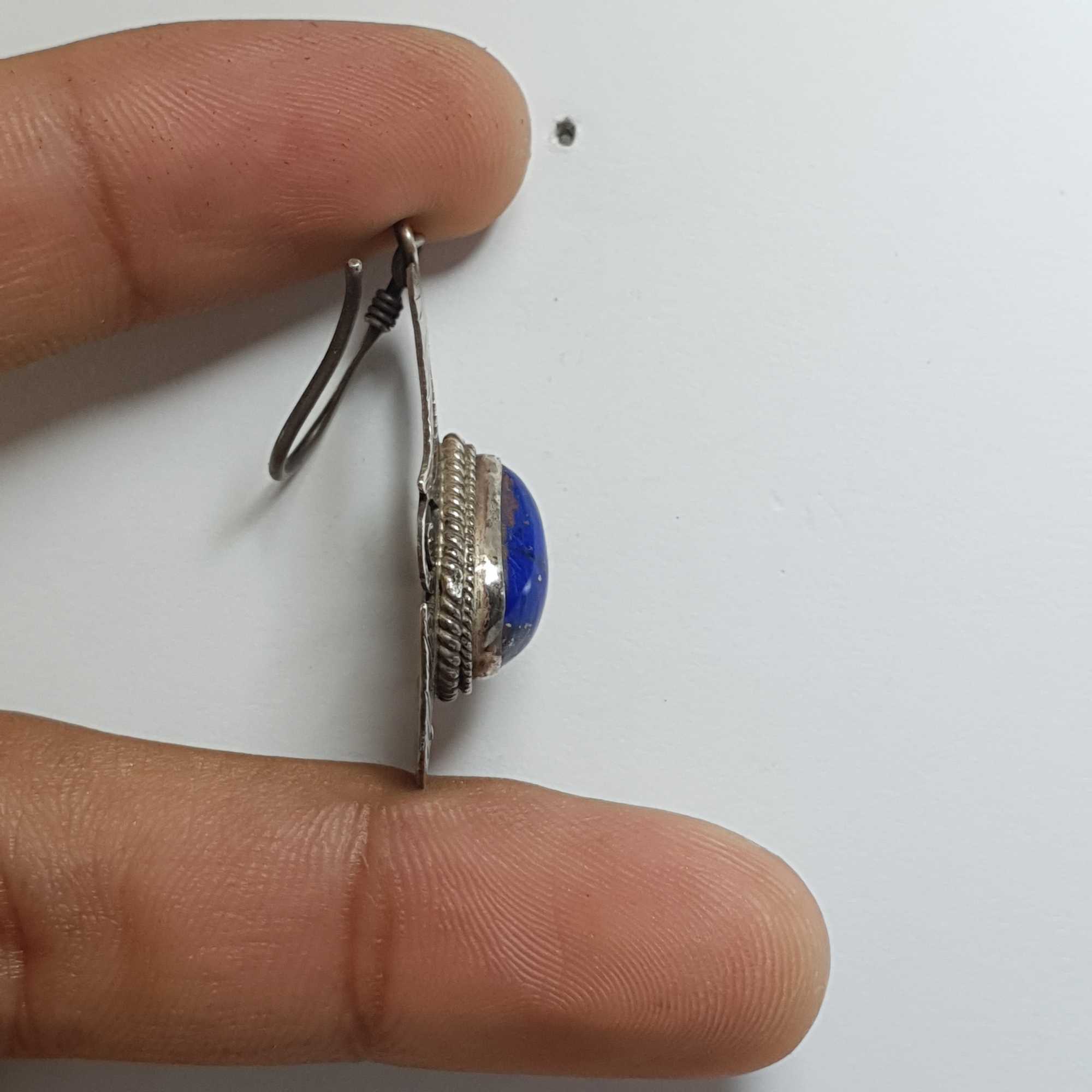 Nepali Handmade Silver Earring lapis