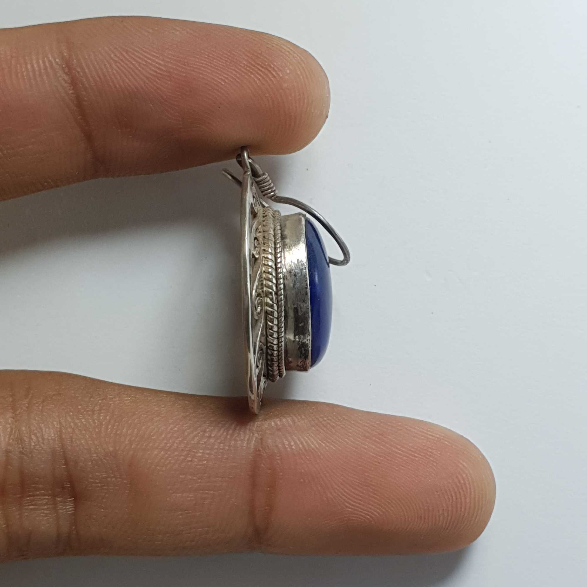 Nepali Handmade Silver Earring lapis