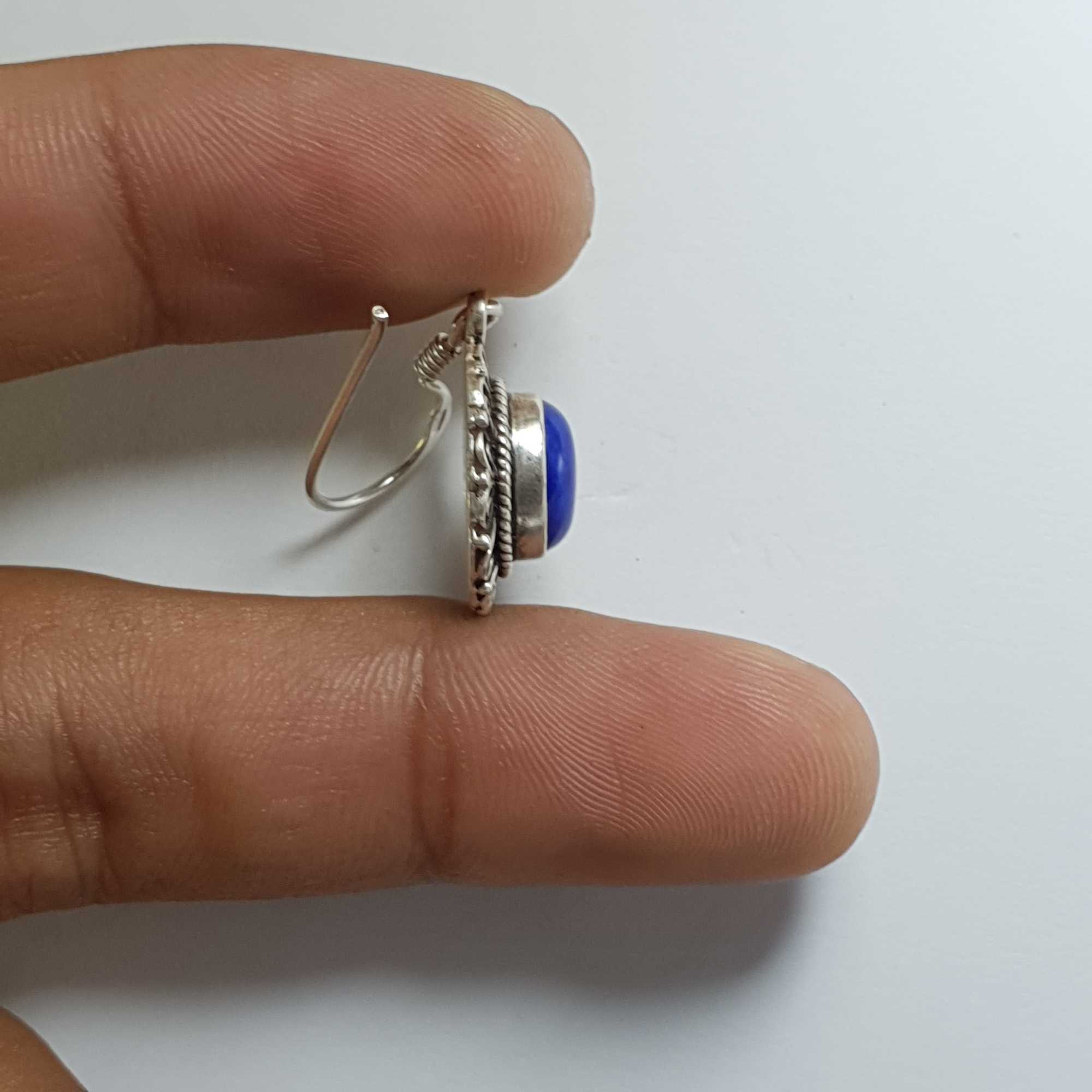Nepali Handmade Silver Earring lapis