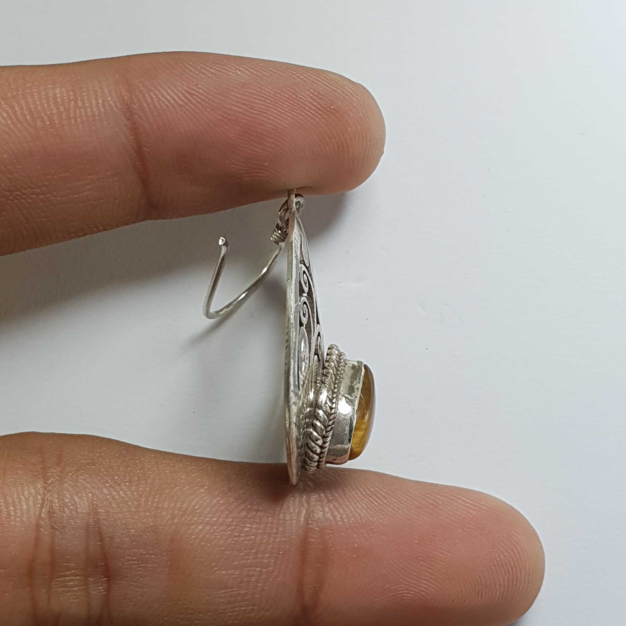 Silver Earring With tiger Eye Stone